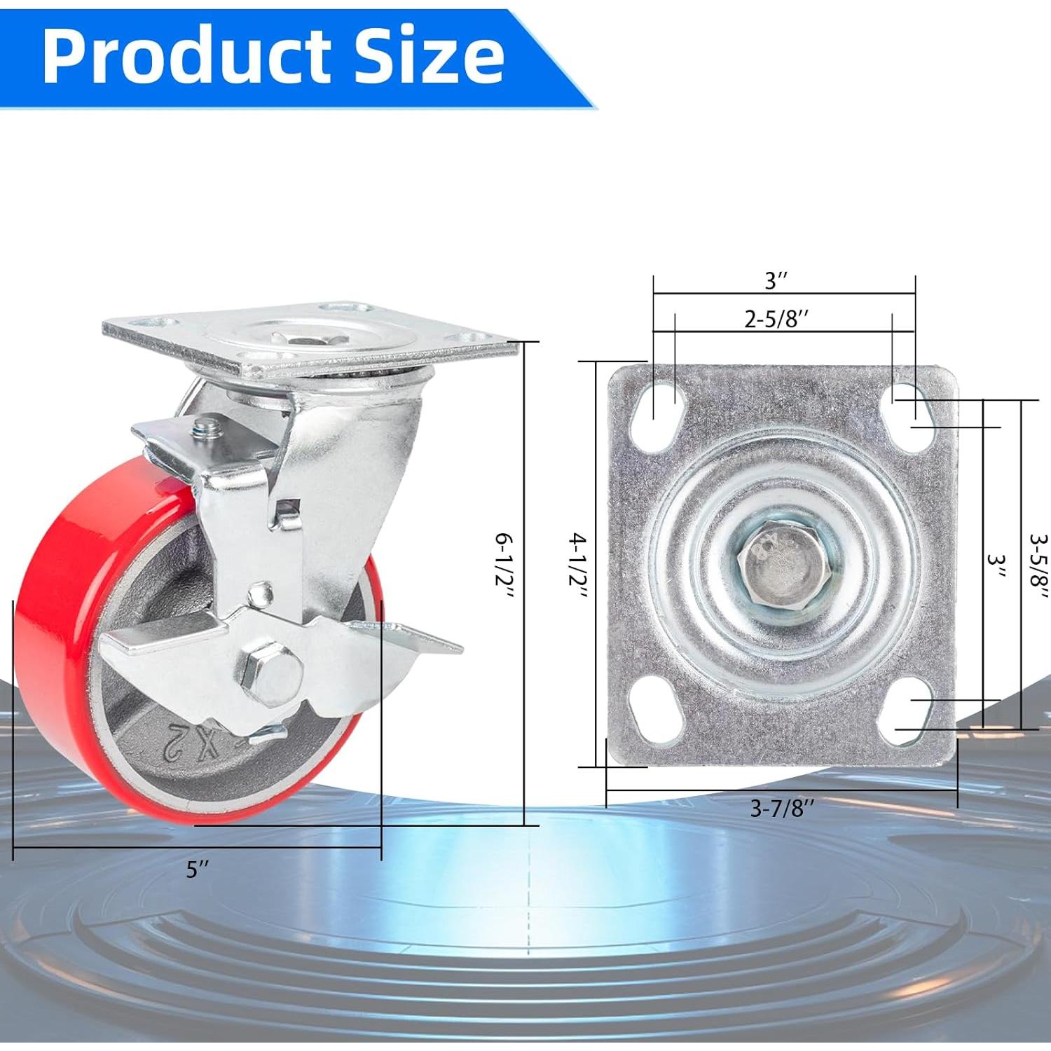 Nefish Juego de 4 Ruedas Giratorias 12.7 cm con Freno 1814 kg