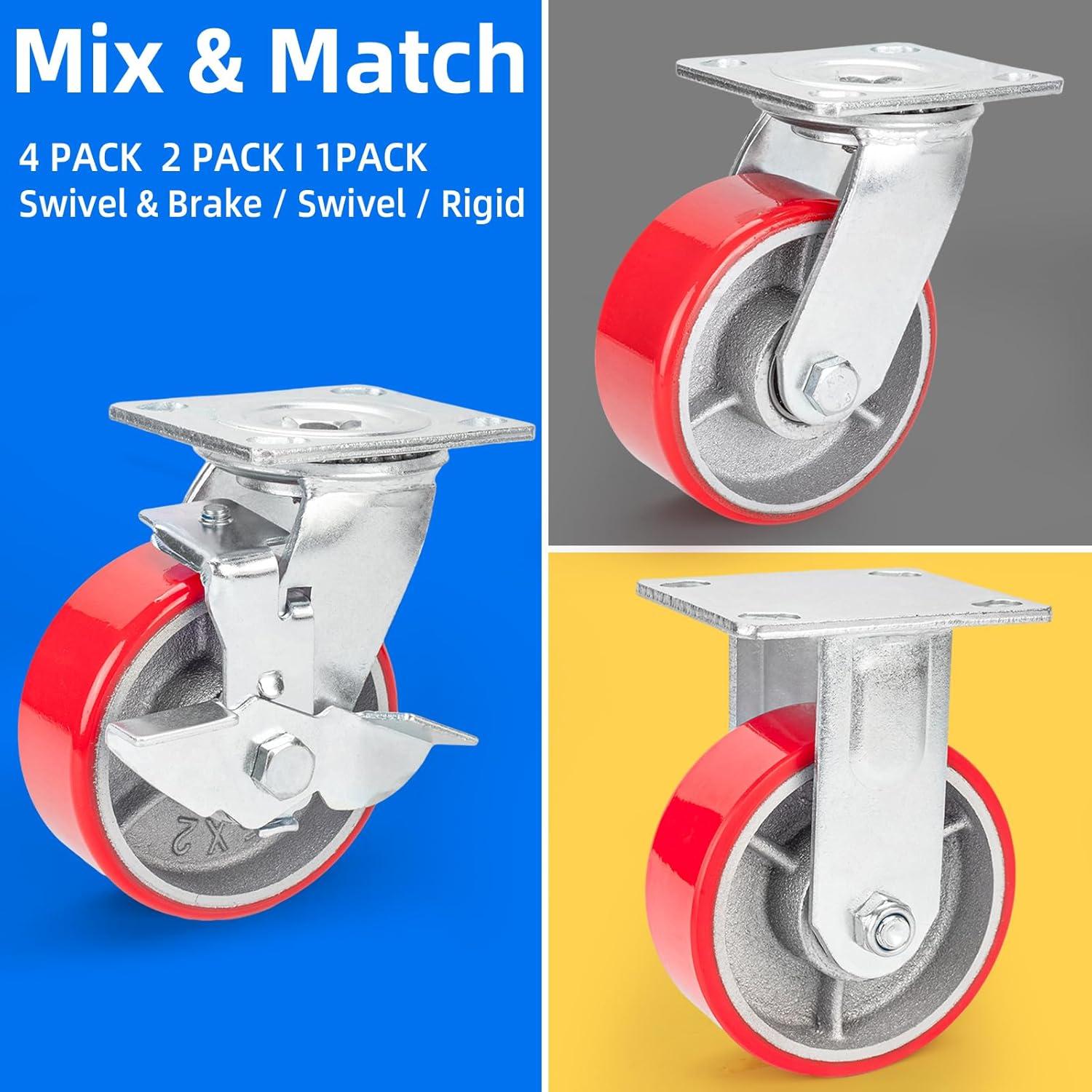 Nefish Juego de 4 Ruedas Giratorias 12.7 cm con Freno 1814 kg