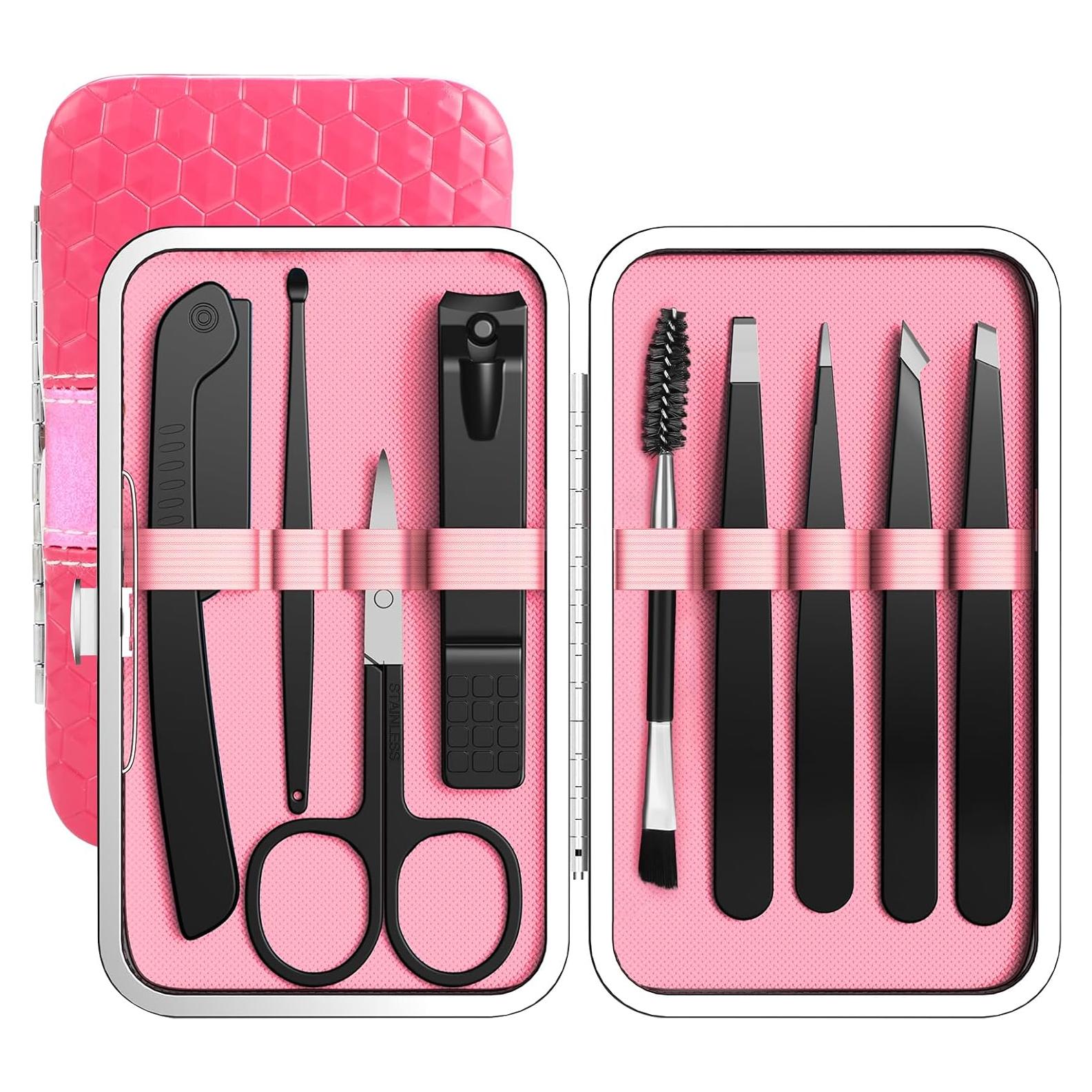 Juego de Pinzas de Acero Inoxidable Hyxhappy 9 Piezas con Estuche