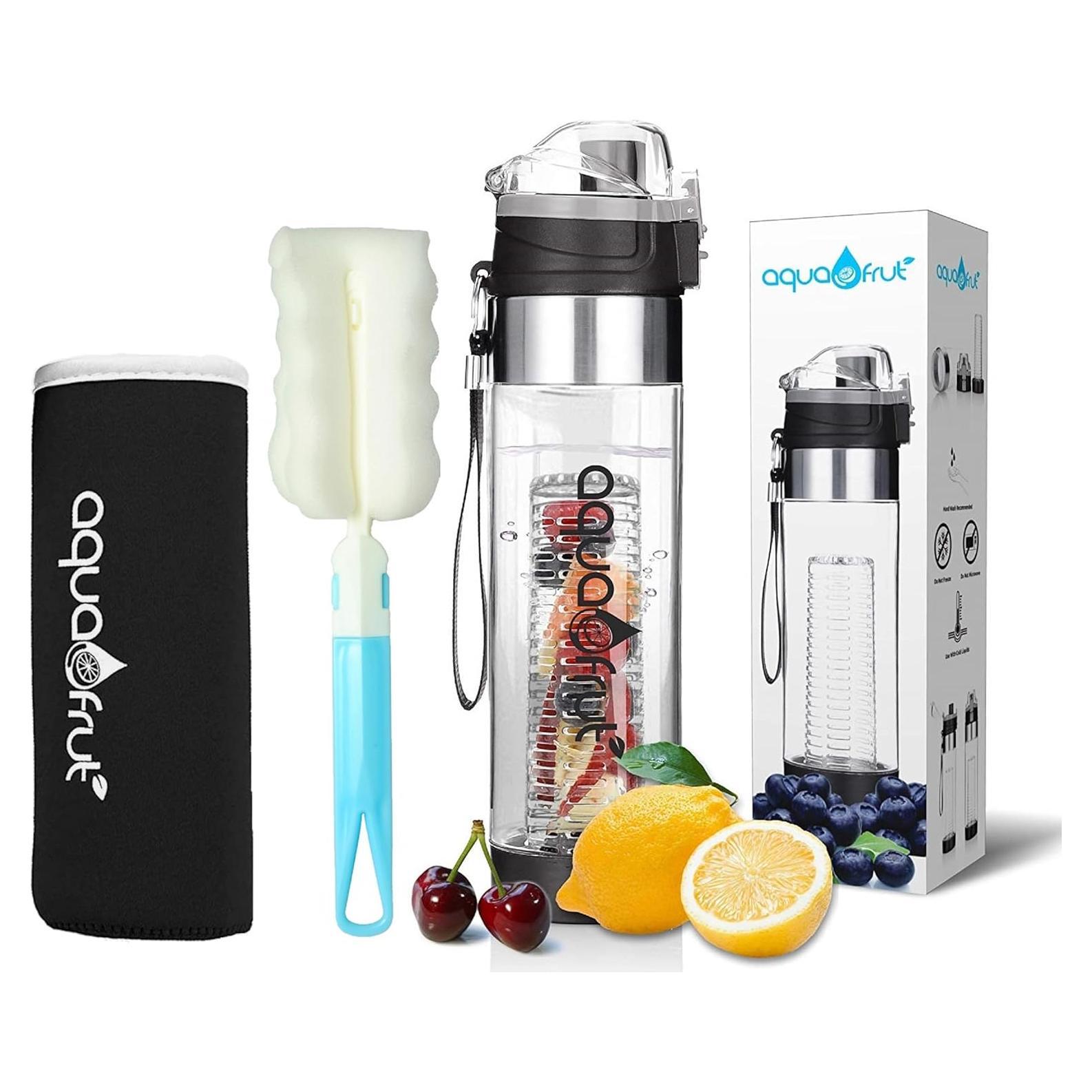 Botella Infusora de Frutas AquaFrut 24 Oz Negra Libre BPA