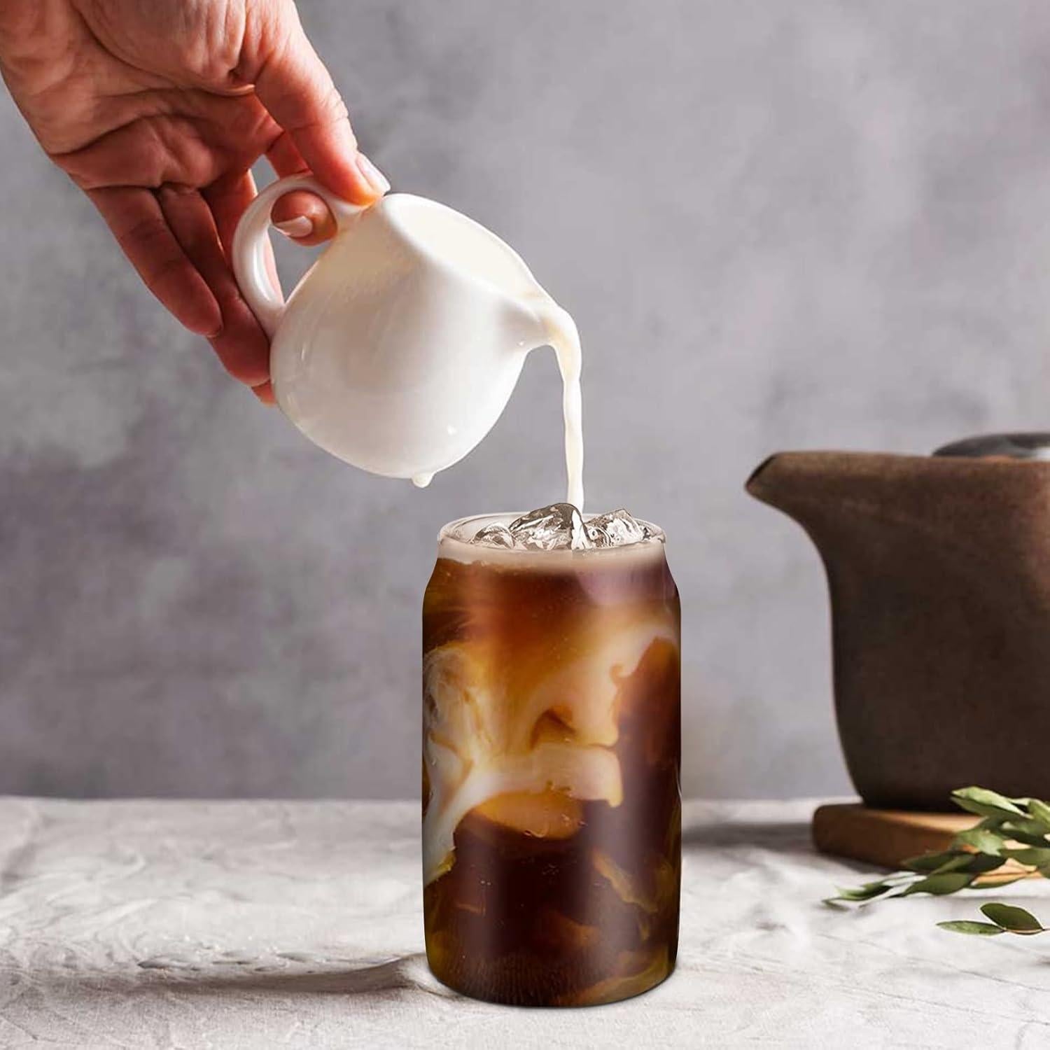 Set de 2 Vasos de Vidrio 16 oz con Tapa de Bambú y Popote WISIMMALL