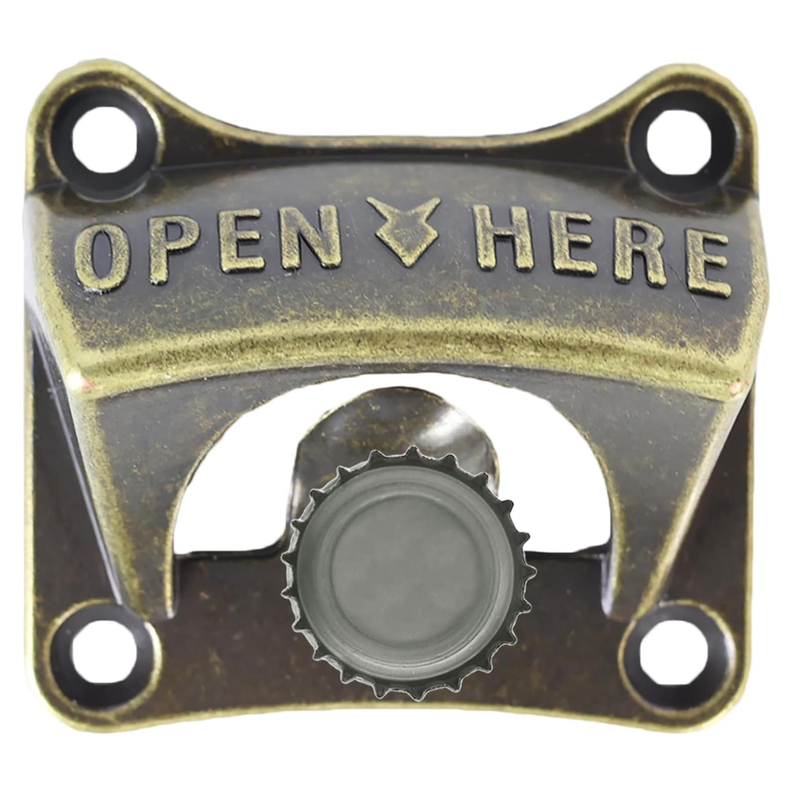 Square Magnetic Bottle Opener Wall Mounted Brass Beer Top Opener with Magnets Cooler Mounted (Antique Bronze)