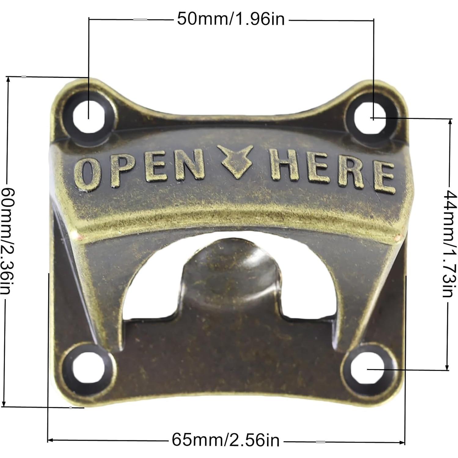 Square Magnetic Bottle Opener Wall Mounted Brass Beer Top Opener with Magnets Cooler Mounted (Antique Bronze)