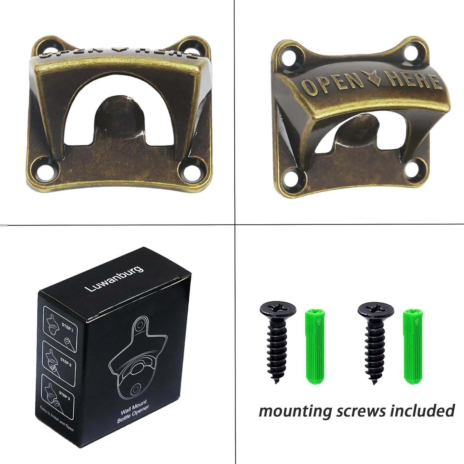 Square Magnetic Bottle Opener Wall Mounted Brass Beer Top Opener with Magnets Cooler Mounted (Antique Bronze)