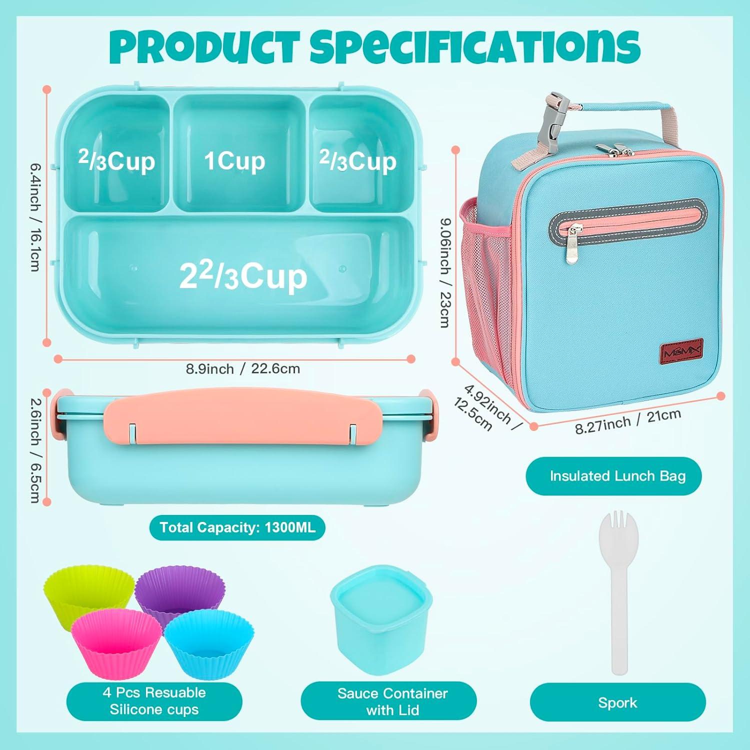 Caja de Almuerzo Bento MaMix Azul Pastel 1300ml 4 Compartimentos