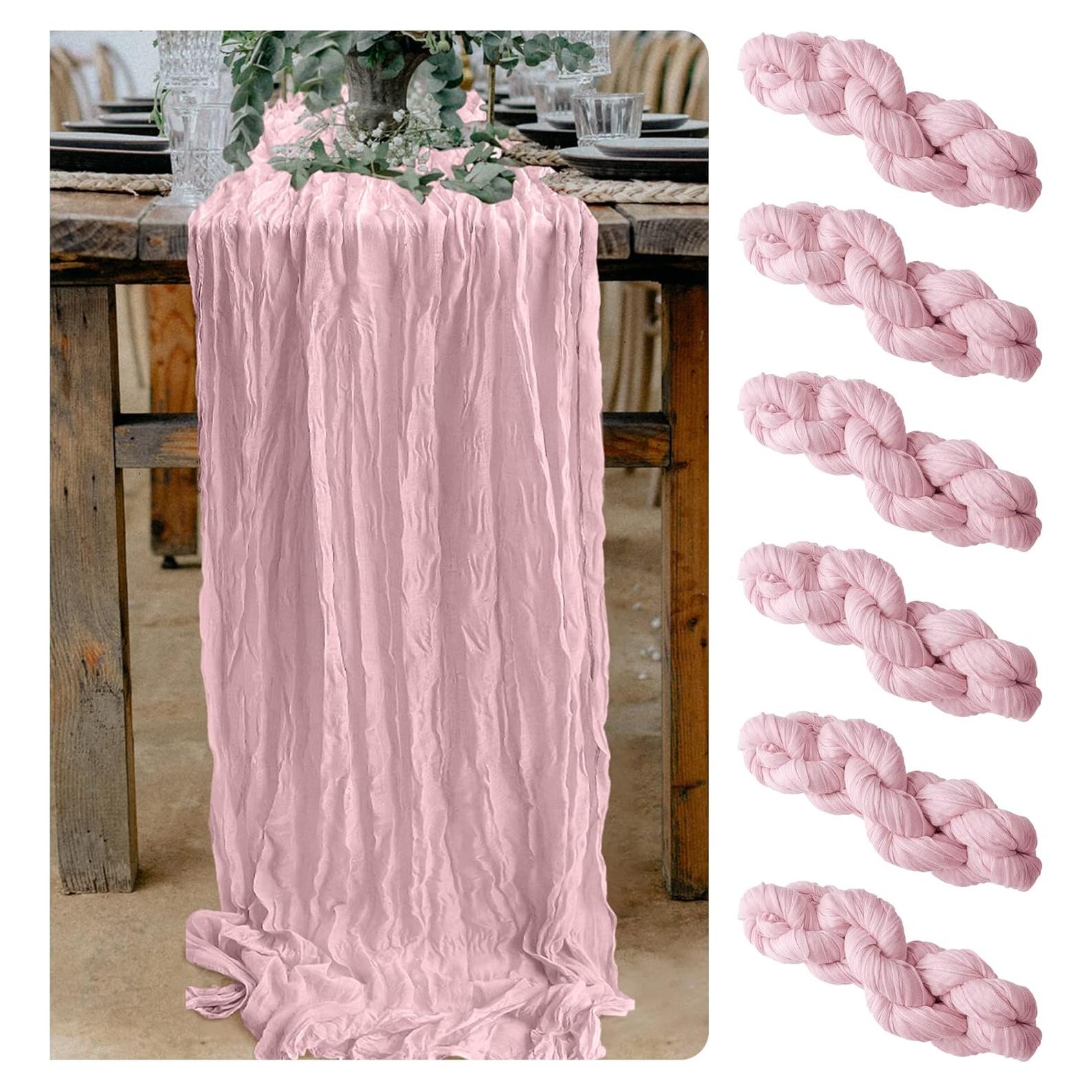 6 Piezas Cubre Mesa de Gasa Rosa 304.8 x 88.9 cm para Boda