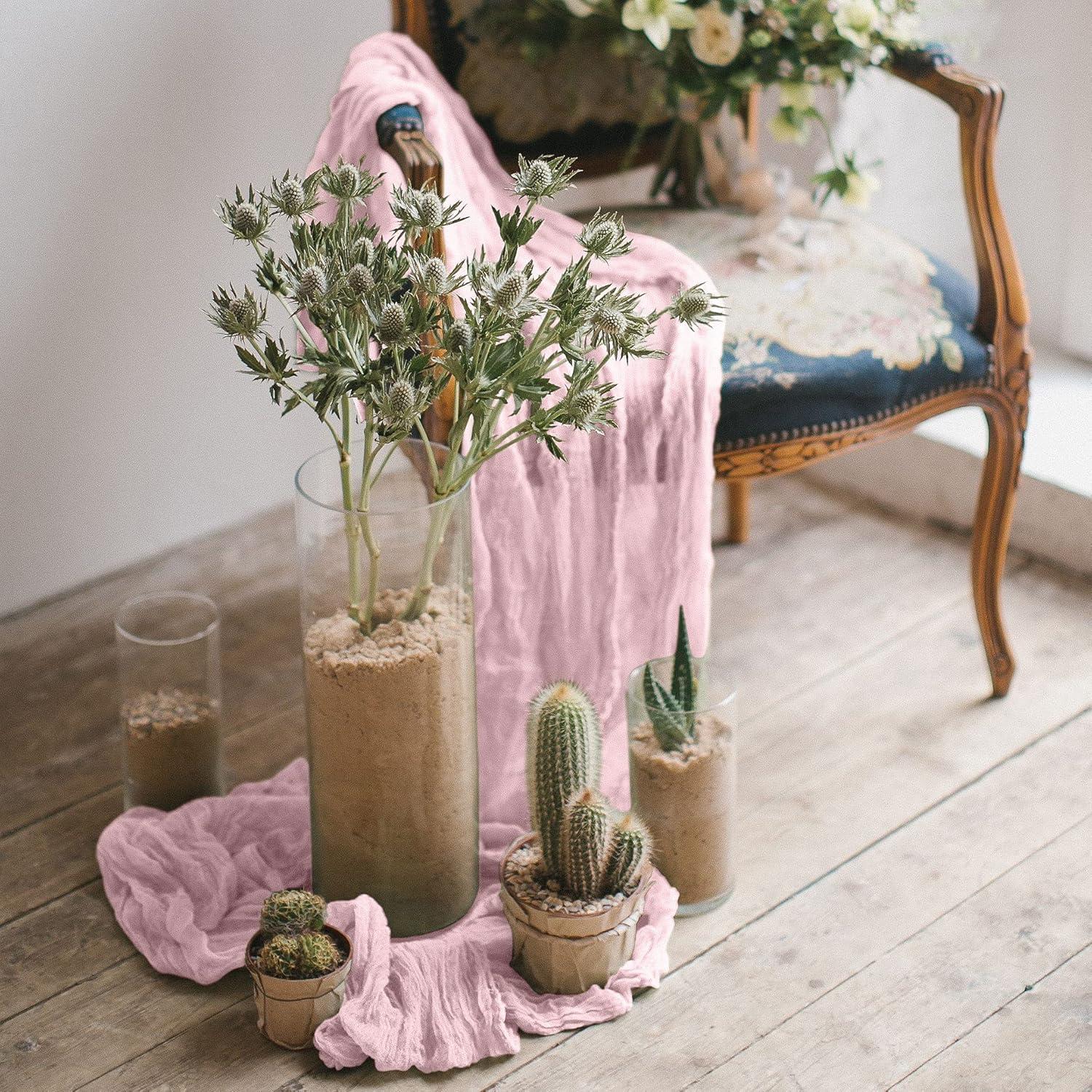 6 Piezas Cubre Mesa de Gasa Rosa 304.8 x 88.9 cm para Boda