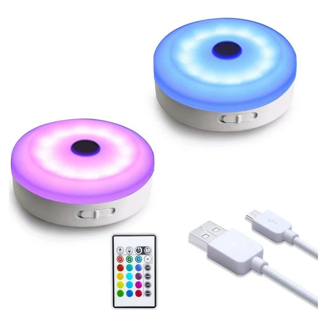 Luces Puck LED WOBSION Recargables USB Multicolor Paquete de 2