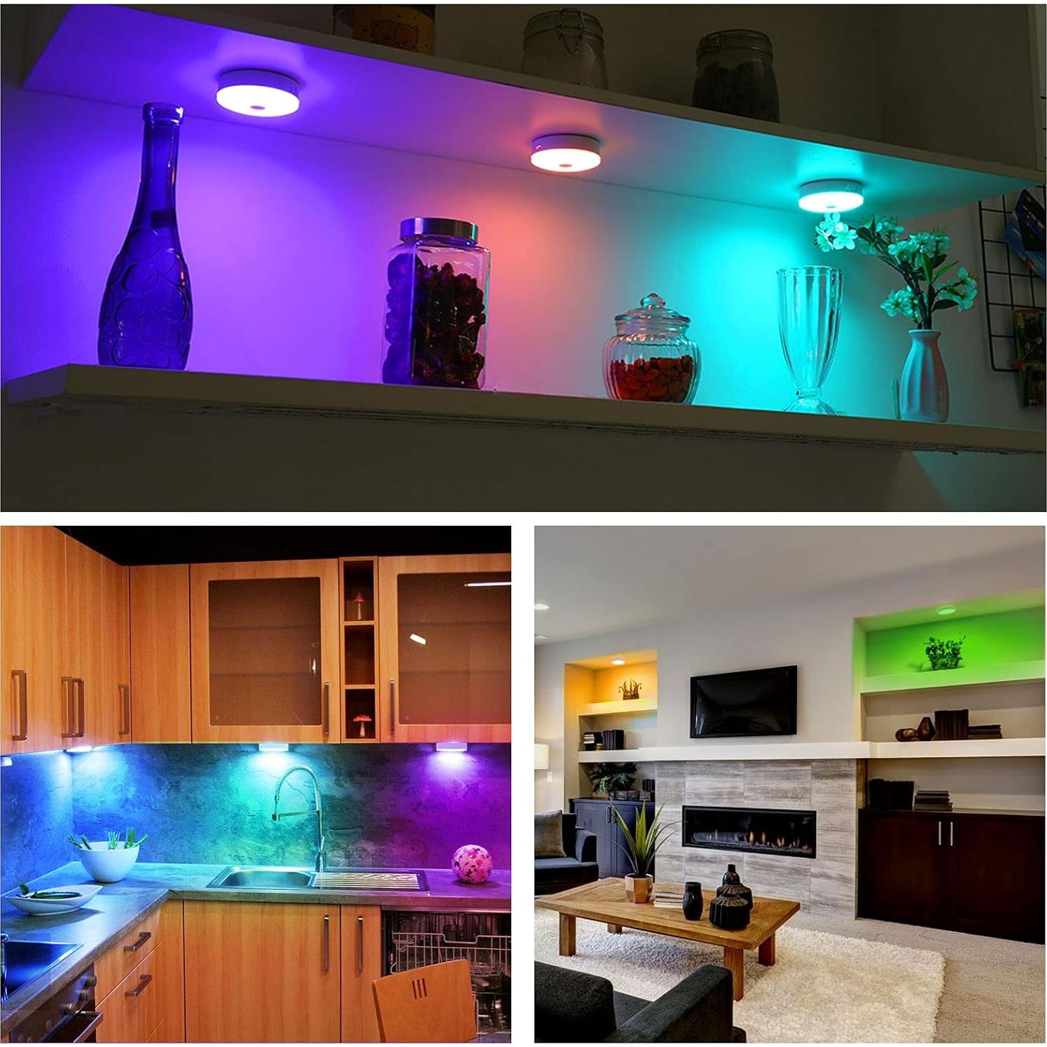 Luces Puck LED WOBSION Recargables USB Multicolor Paquete de 2