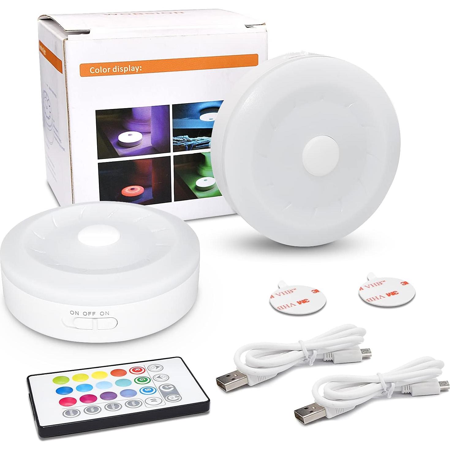 Luces Puck LED WOBSION Recargables USB Multicolor Paquete de 2