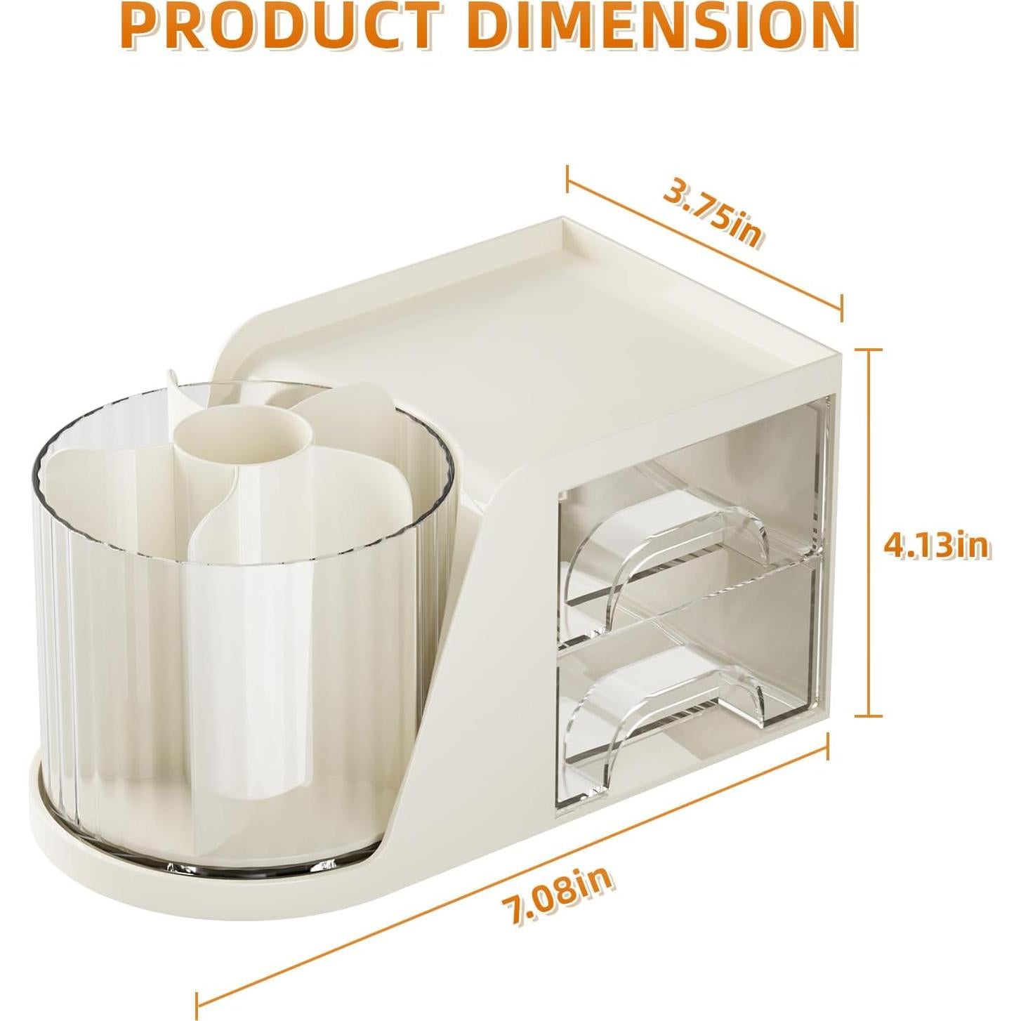 Organizador de Escritorio Marbrasse Beige con 2 Cajones y Soporte Rotatorio