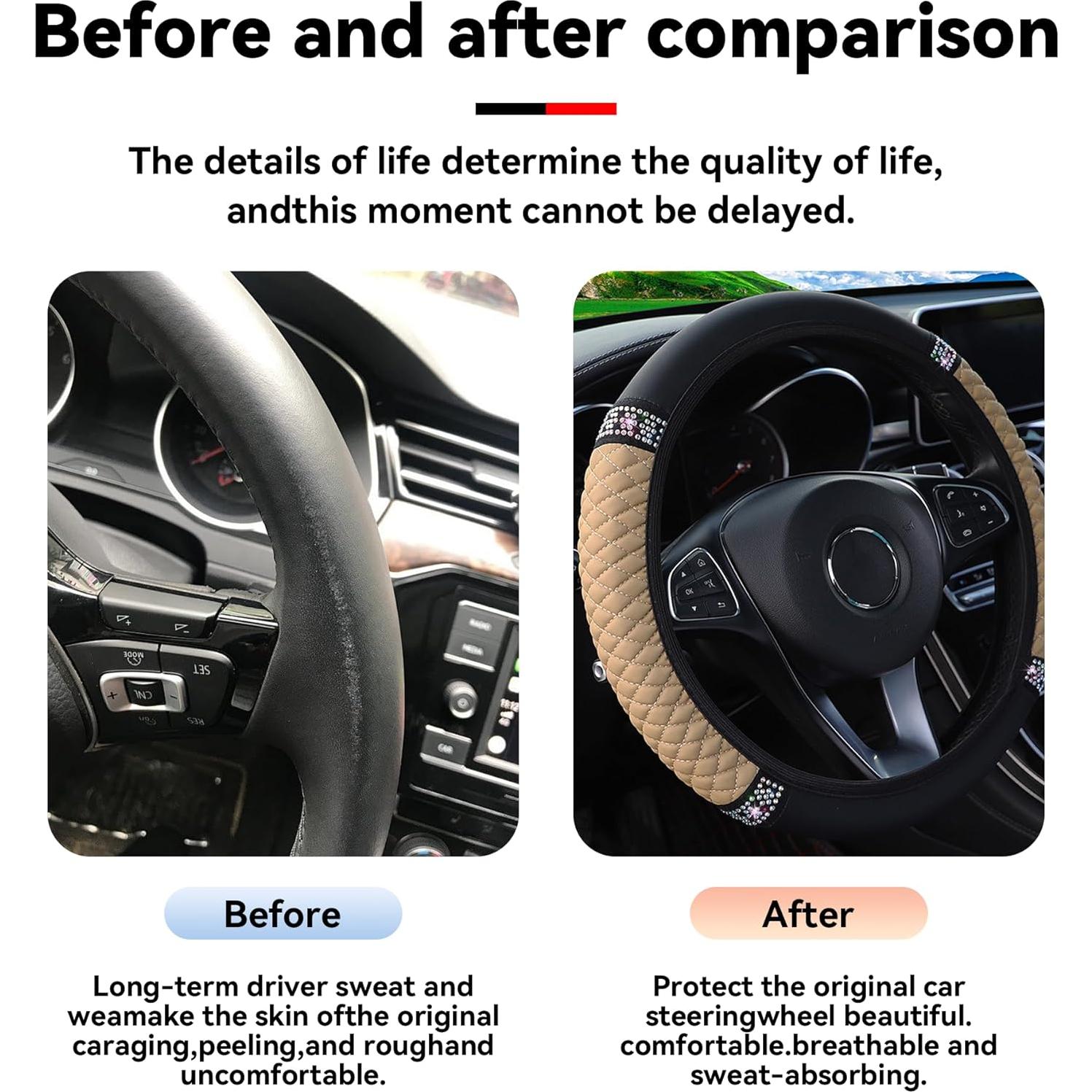 Cubierta de Volante de Coche Brillante Couslcd 38 cm Beige