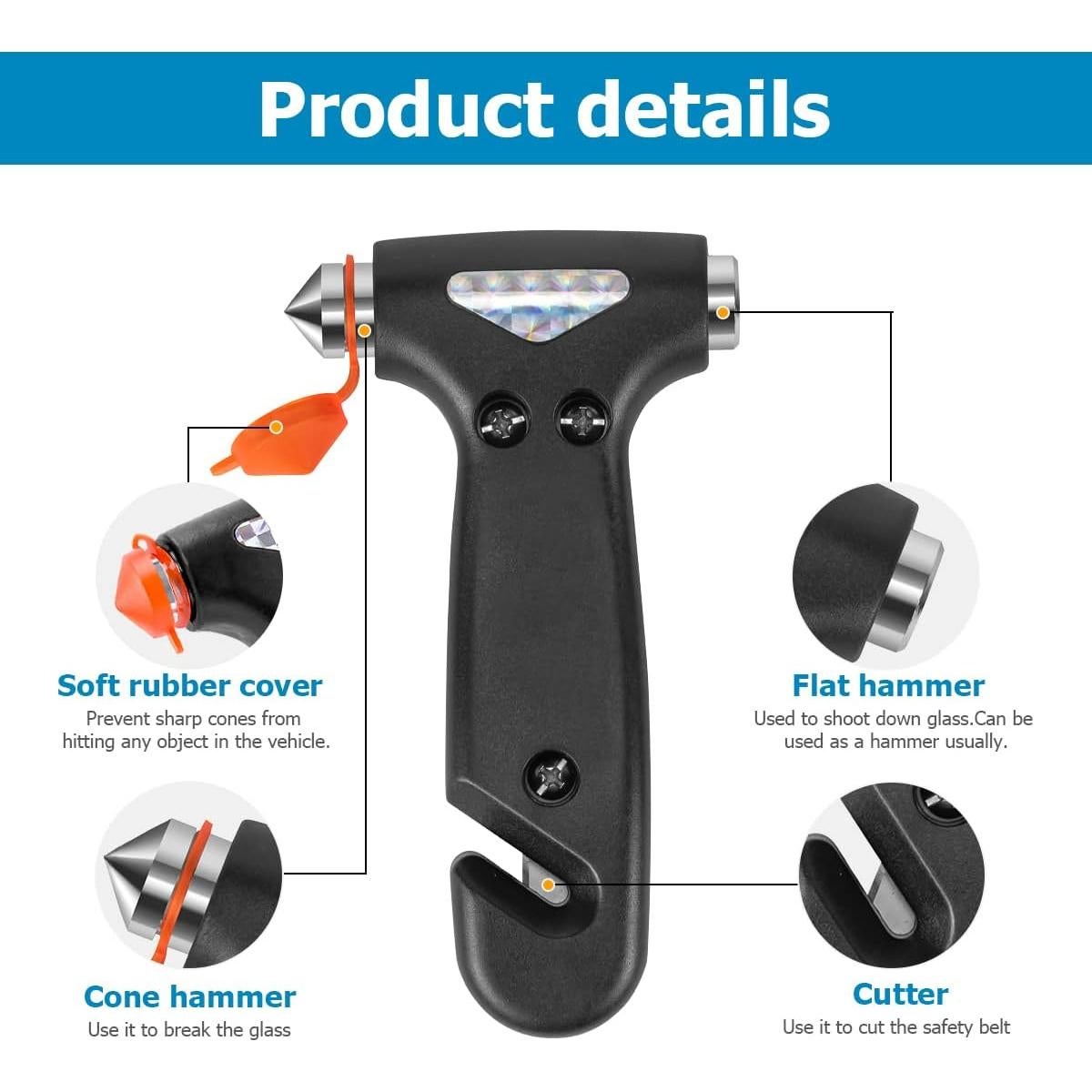 Martillo de Seguridad BELOMI para Automóvil 5-en-1 Negro