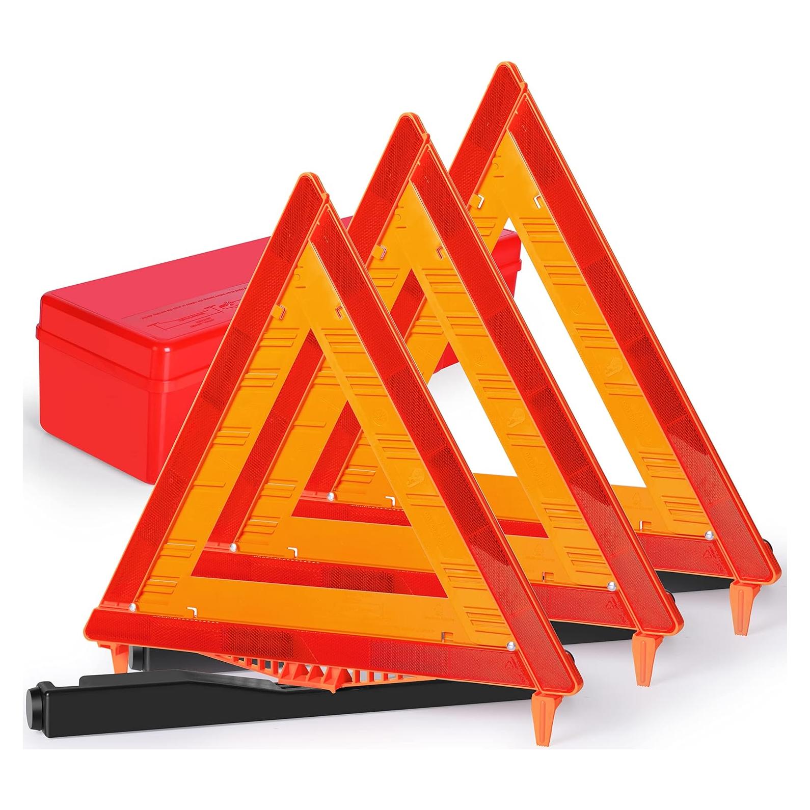 3 Pack Warning Triangle DOT Approved, Foldable Emergency Safety Reflective Triangles for Roadside Vehicles Breakdown with Carrying Case