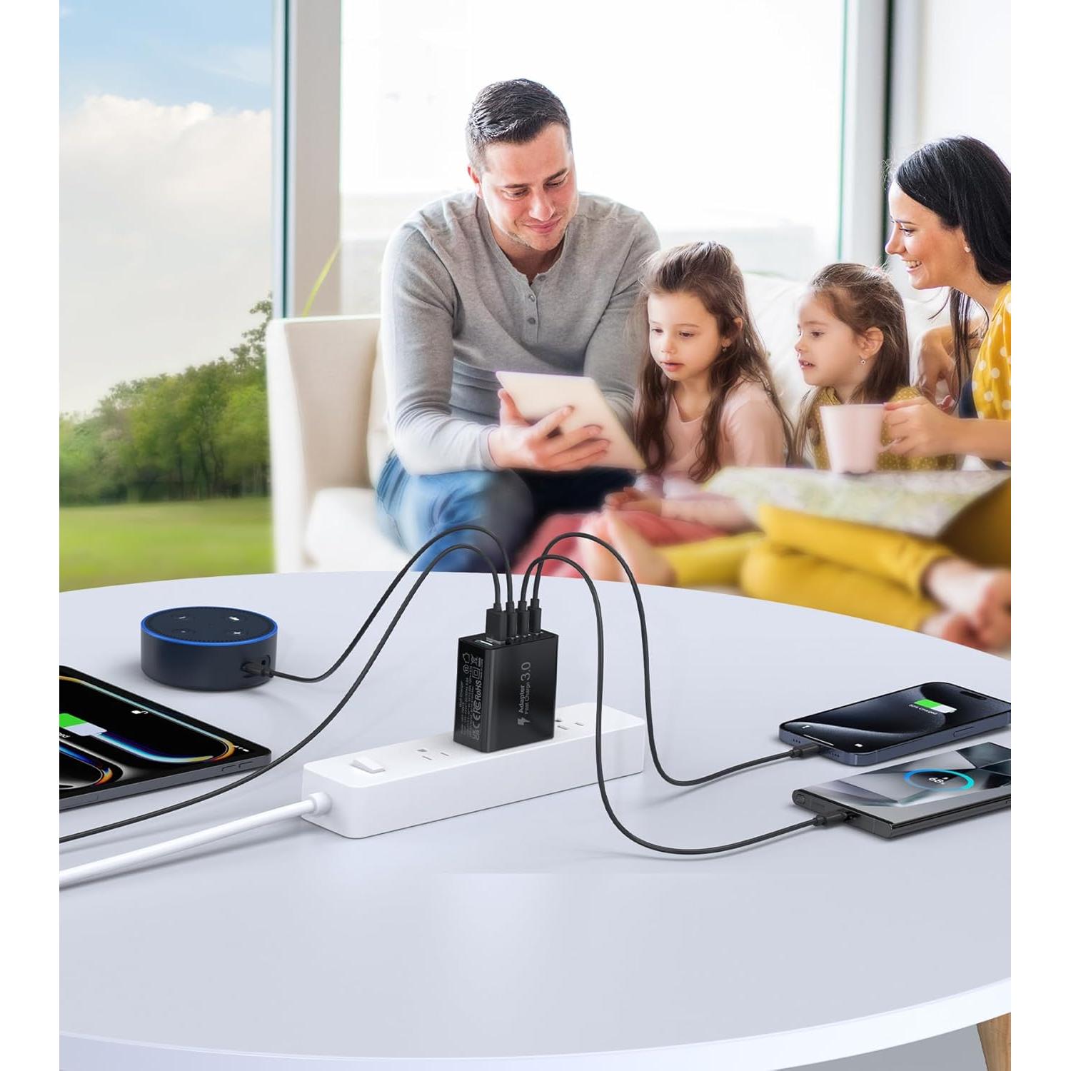 Cargador de pared USB C 50W Qwinjwin 5 Puertos Negro