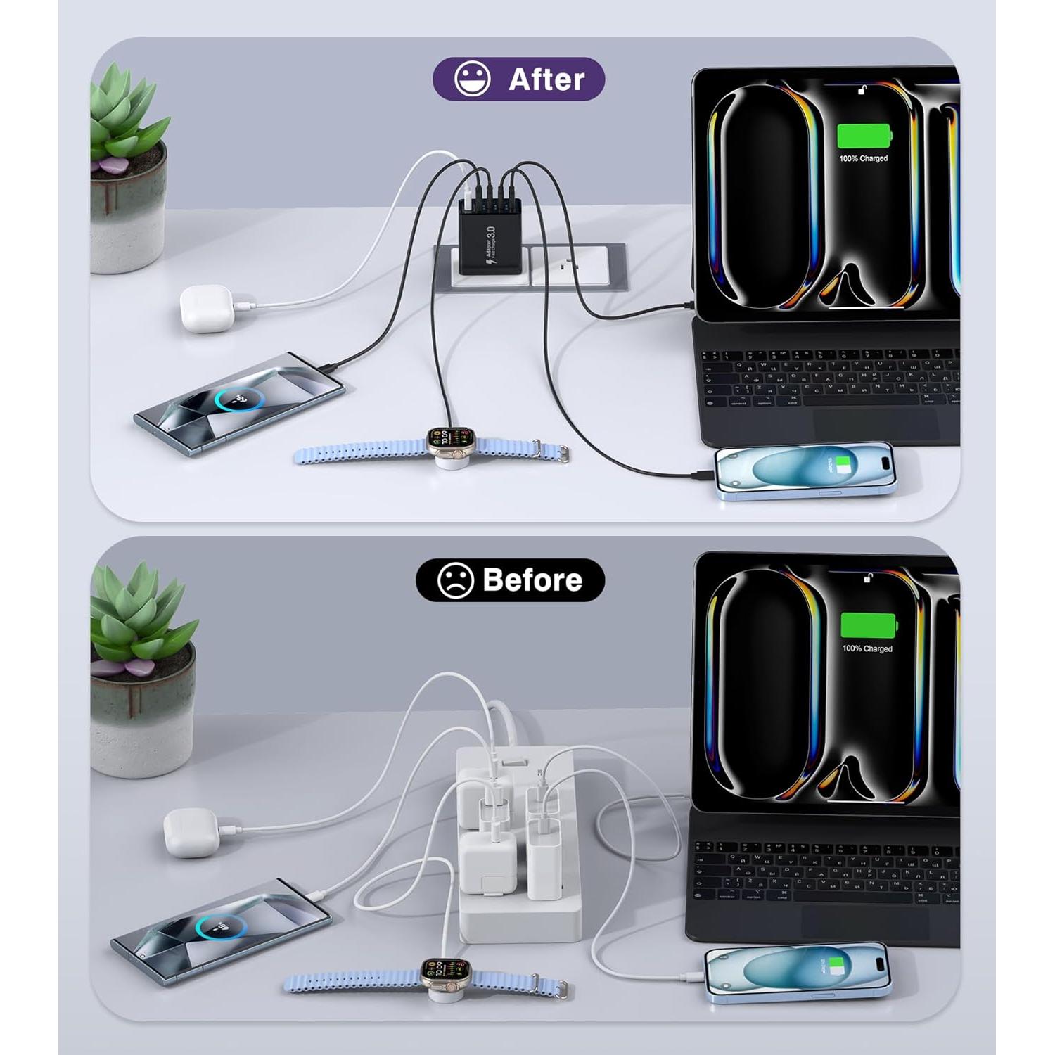 Cargador de pared USB C 50W Qwinjwin 5 Puertos Negro