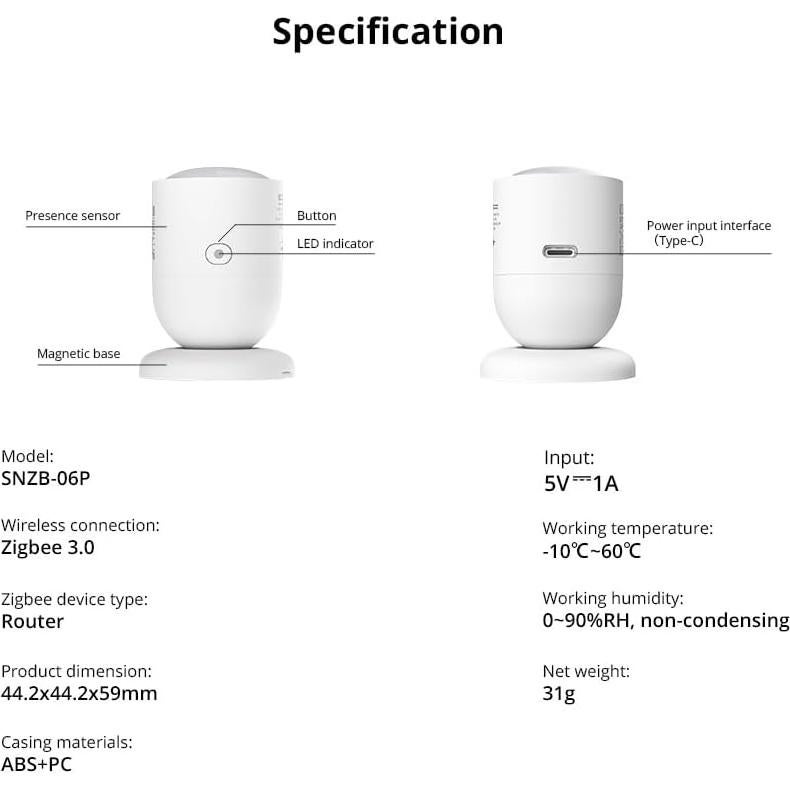Sensor de Presencia Humana Zigbee Smilewolf SNZB-06P 4m