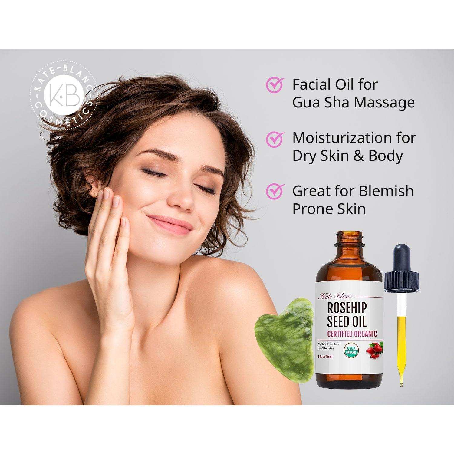 Aceite de Rosa Mosqueta Orgánico Kate Blanc 30ml + Gua Sha Jade