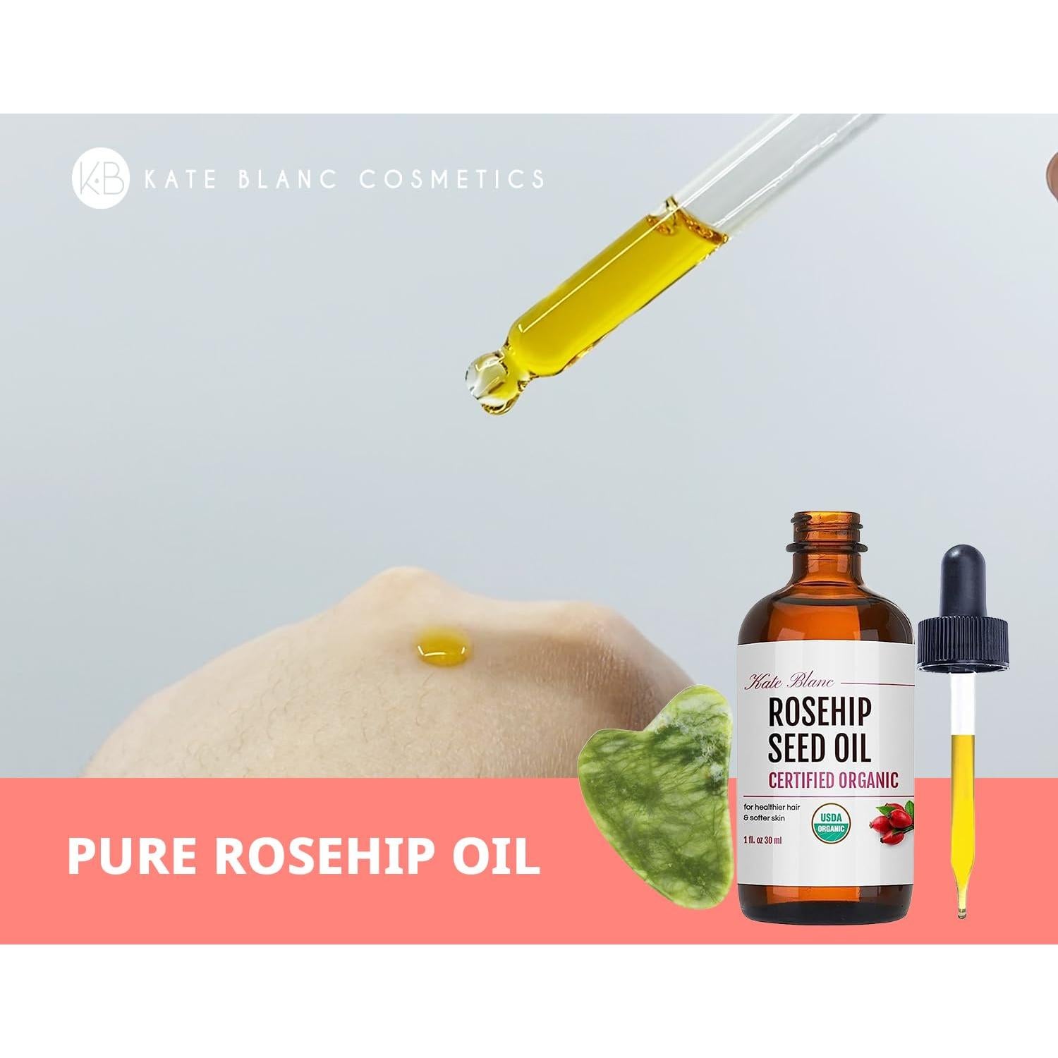 Aceite de Rosa Mosqueta Orgánico Kate Blanc 30ml + Gua Sha Jade