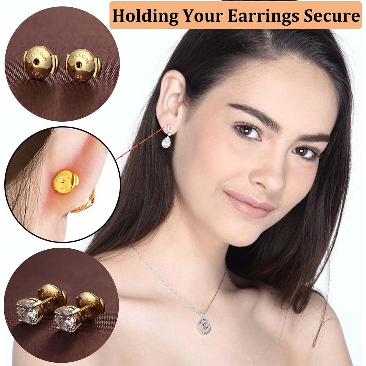 Respaldo de Aretes DELECOE 925 Plata Esterlina 18K Oro Hipoalergénico