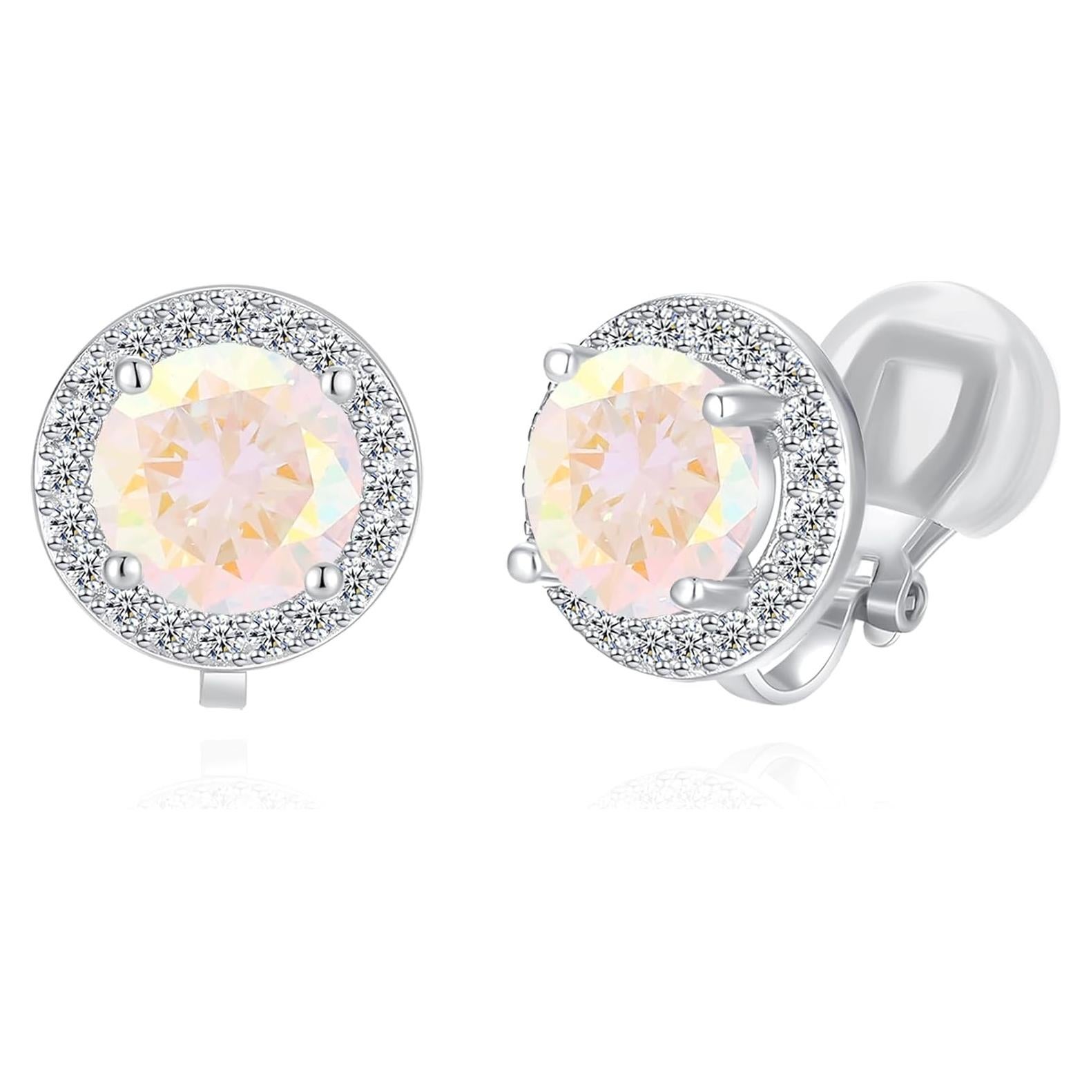 Pendientes de Clip Redondos de Cristal CZ 8MM YOQUCOL