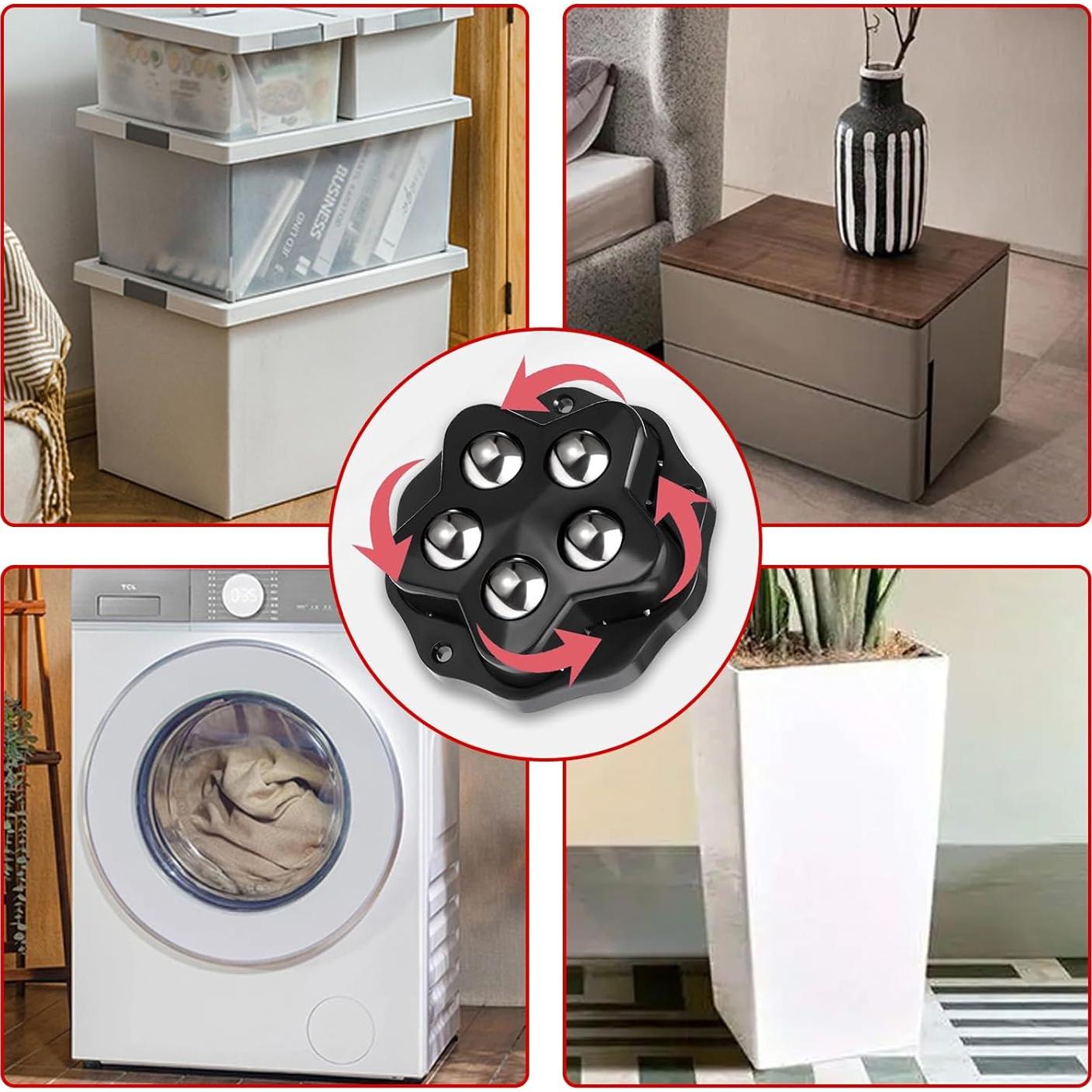 12 Ruedas Autoadhesivas Negras Weidu para Muebles 4.8cm