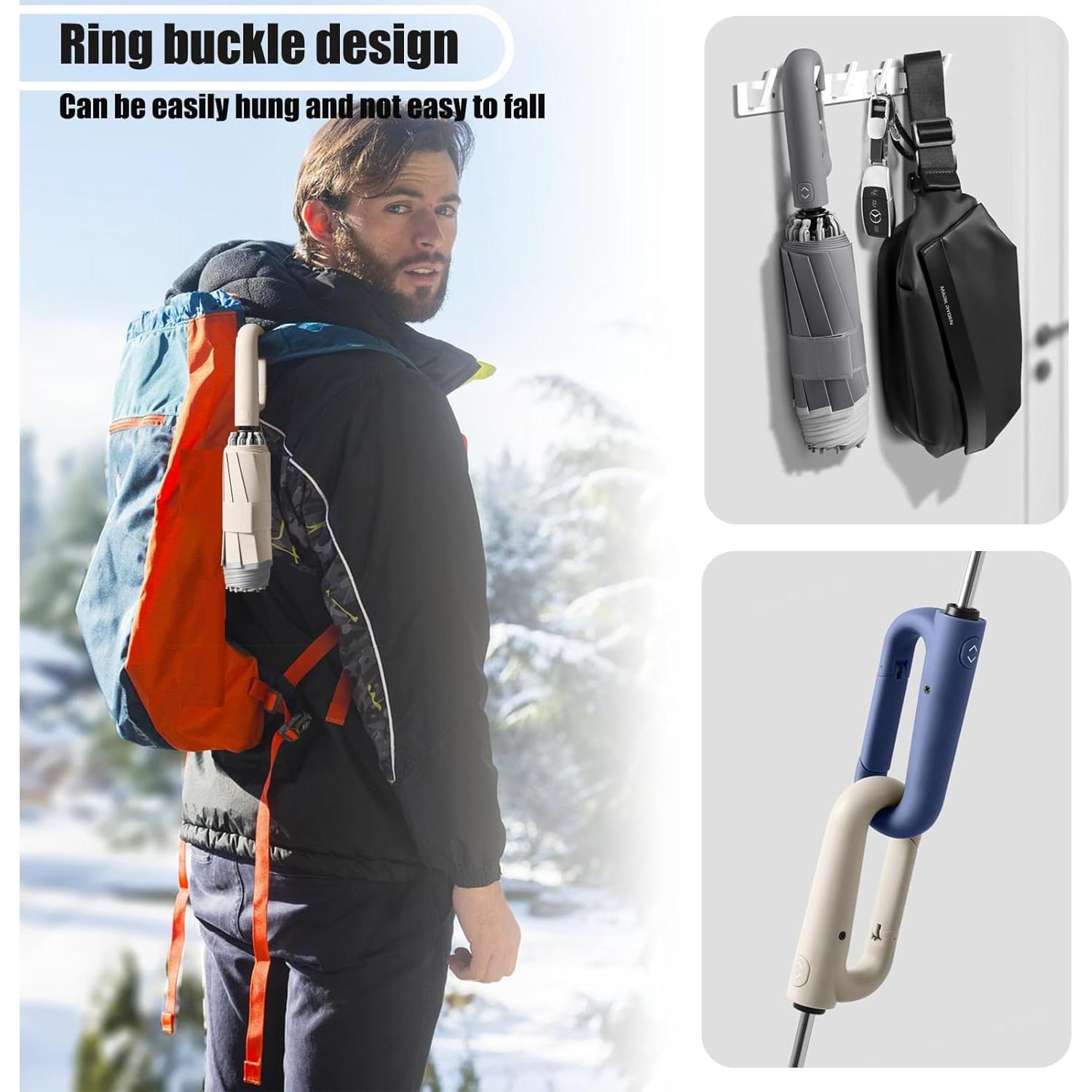 Paraguas Inverso Automático SSFUN Beige con Hebilla y Reflectante