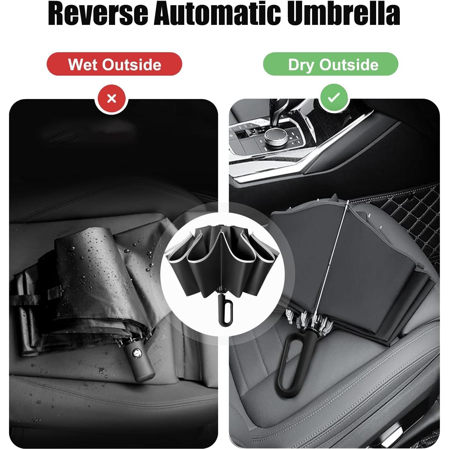 Paraguas Inverso Automático SSFUN Beige con Hebilla y Reflectante