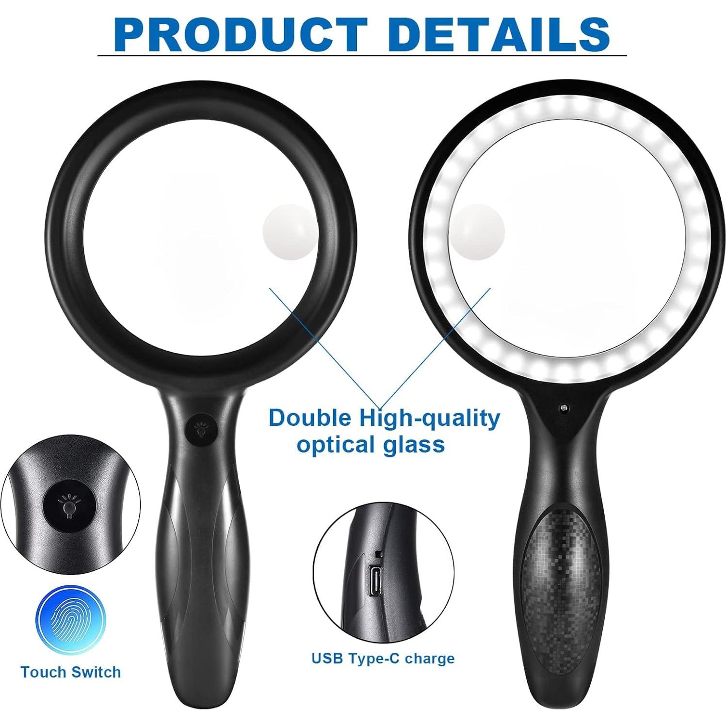 Lupa con Luz Xccbbow 30X 60X USB Recargable 33 LEDs