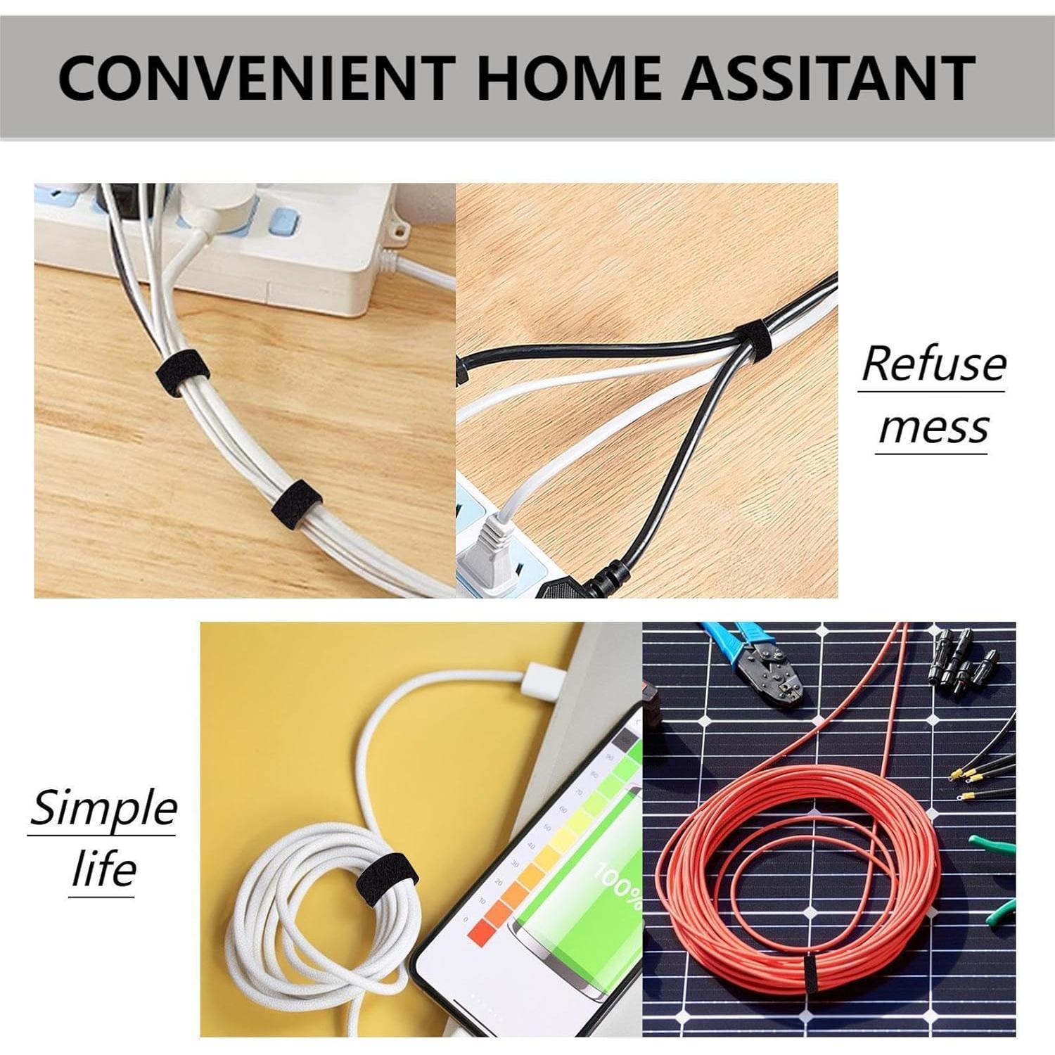 Cinta de Gestión de Cables BSELEYY 50m 1,27cm Negra