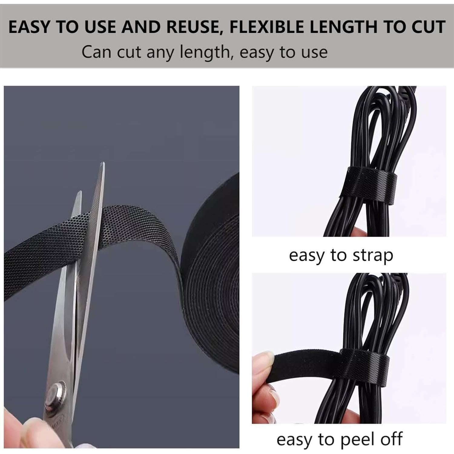 Cinta de Gestión de Cables BSELEYY 50m 1,27cm Negra