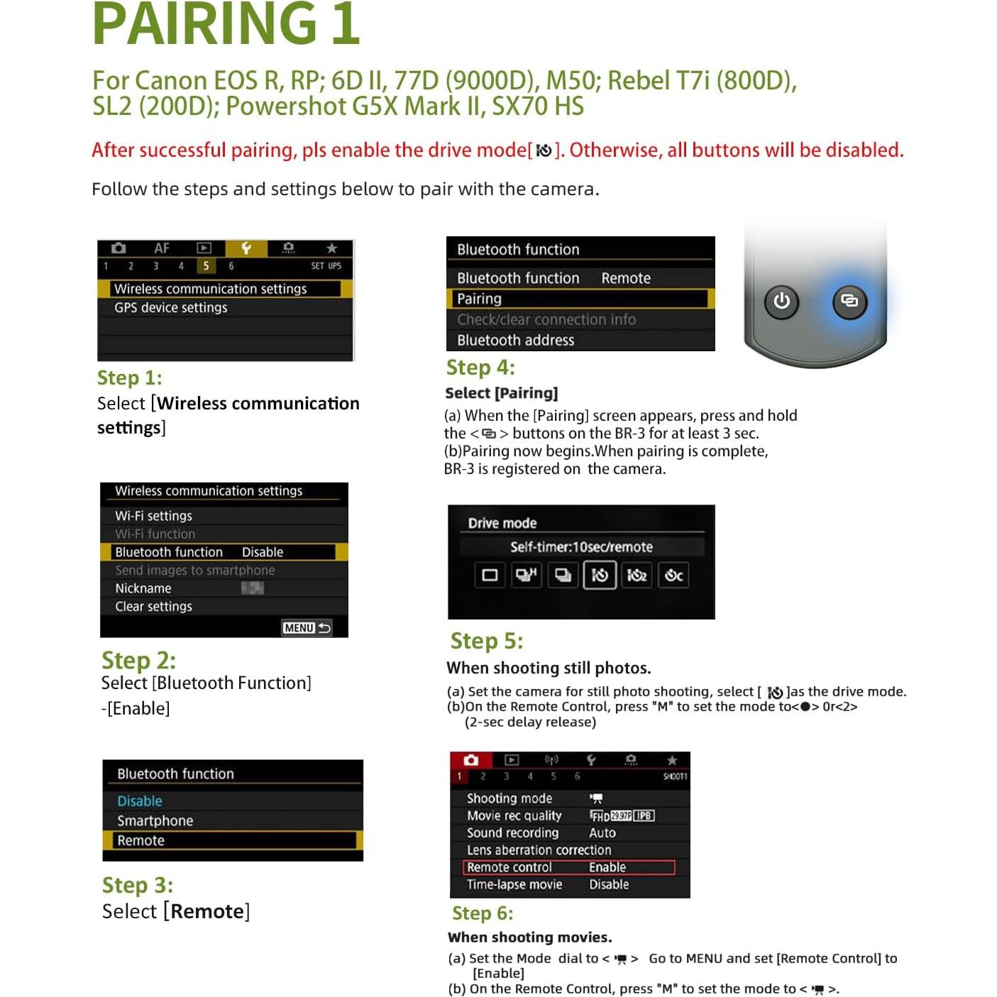 Control Remoto Inalámbrico Hanpusen para Cámara Canon BR-3C