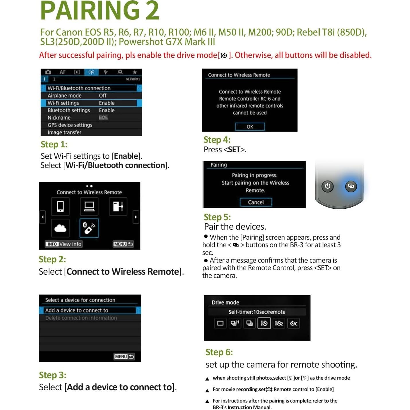 Control Remoto Inalámbrico Hanpusen para Cámara Canon BR-3C