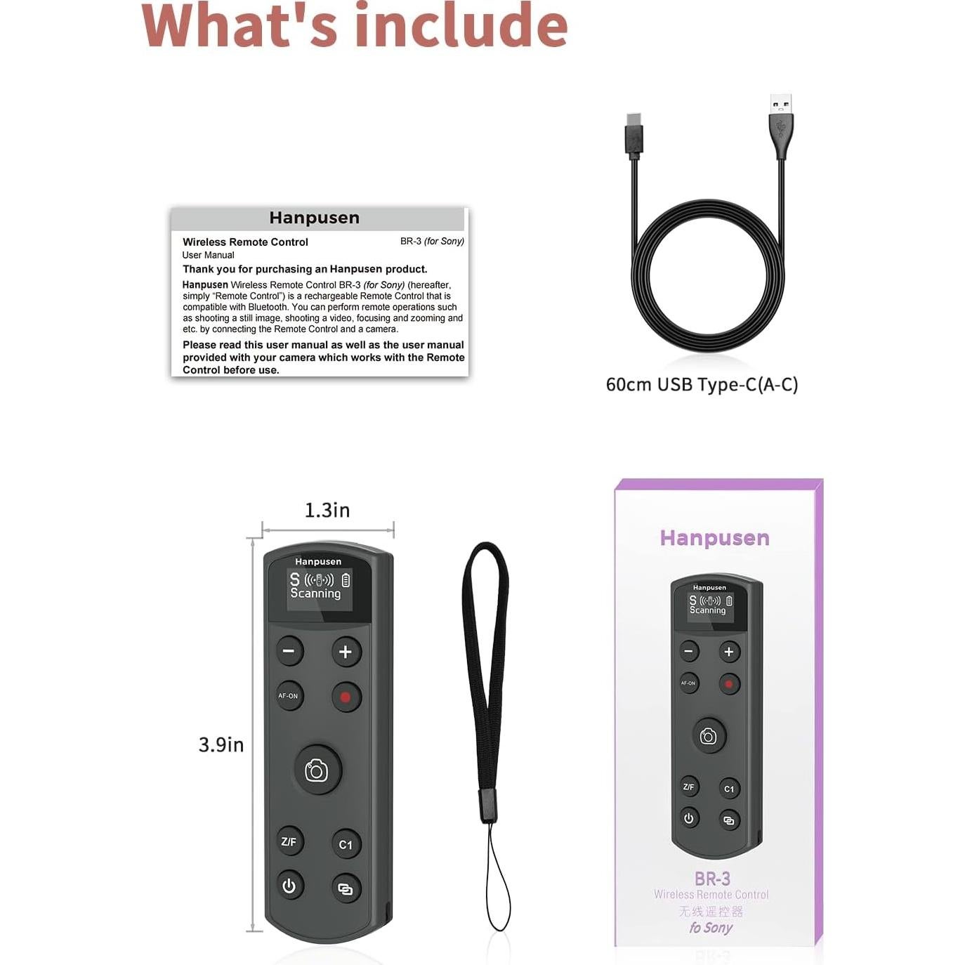 Control Remoto Inalámbrico Recargable Hanpusen para Sony ZV-E10/A7 III