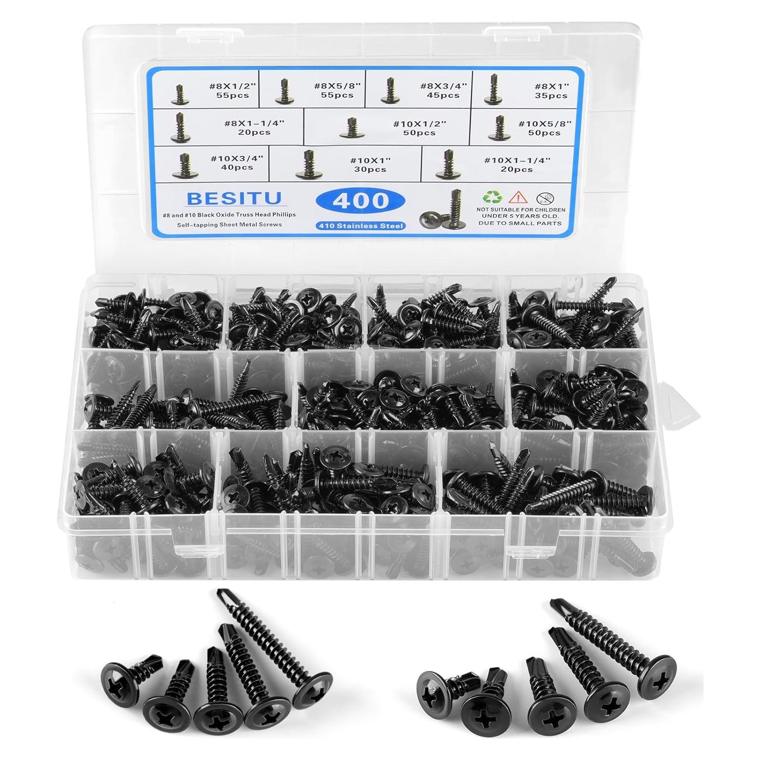 400 Tornillos Autoperforantes Acero Inoxidable 410 #8 #10 1.27-3.18cm