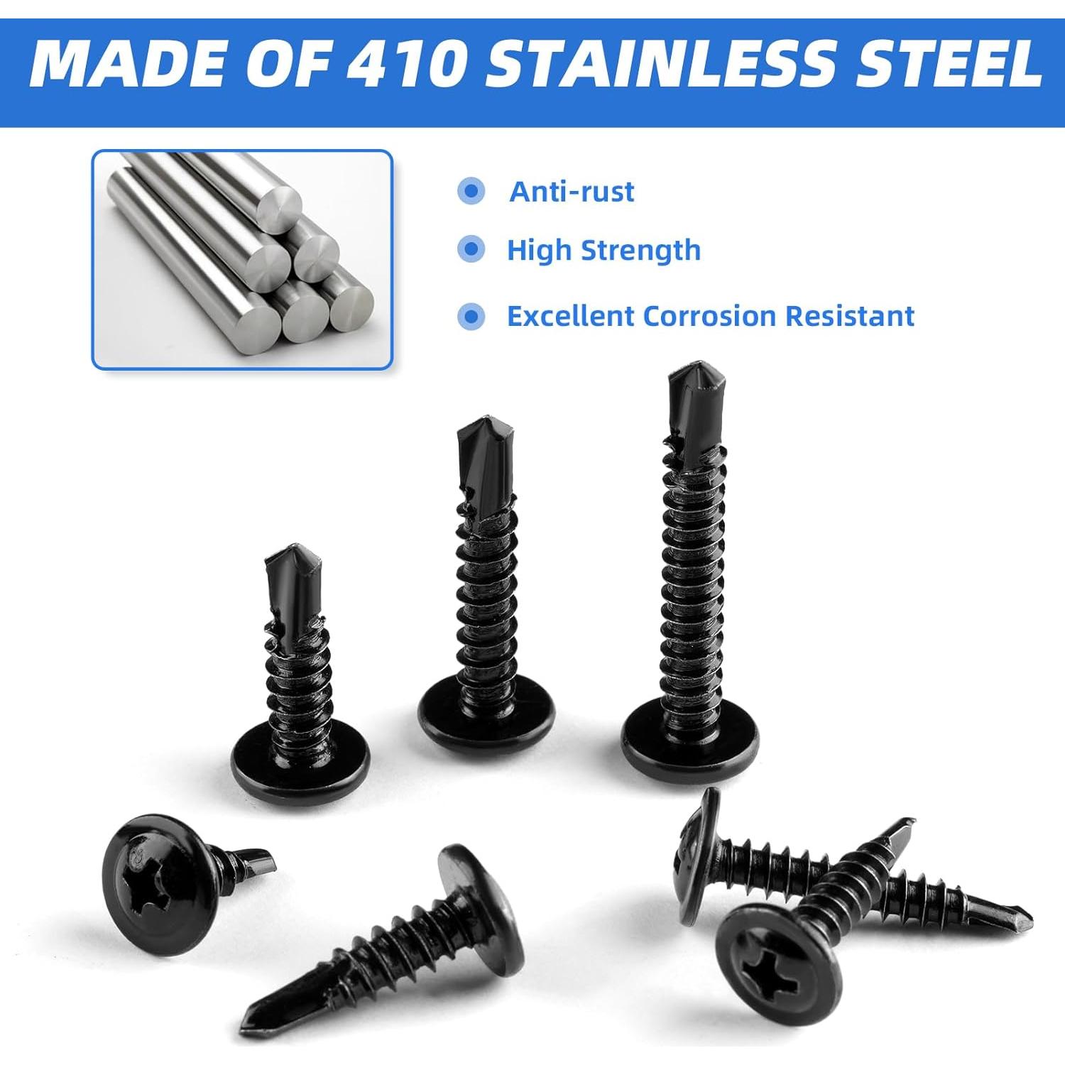 400 Tornillos Autoperforantes Acero Inoxidable 410 #8 #10 1.27-3.18cm