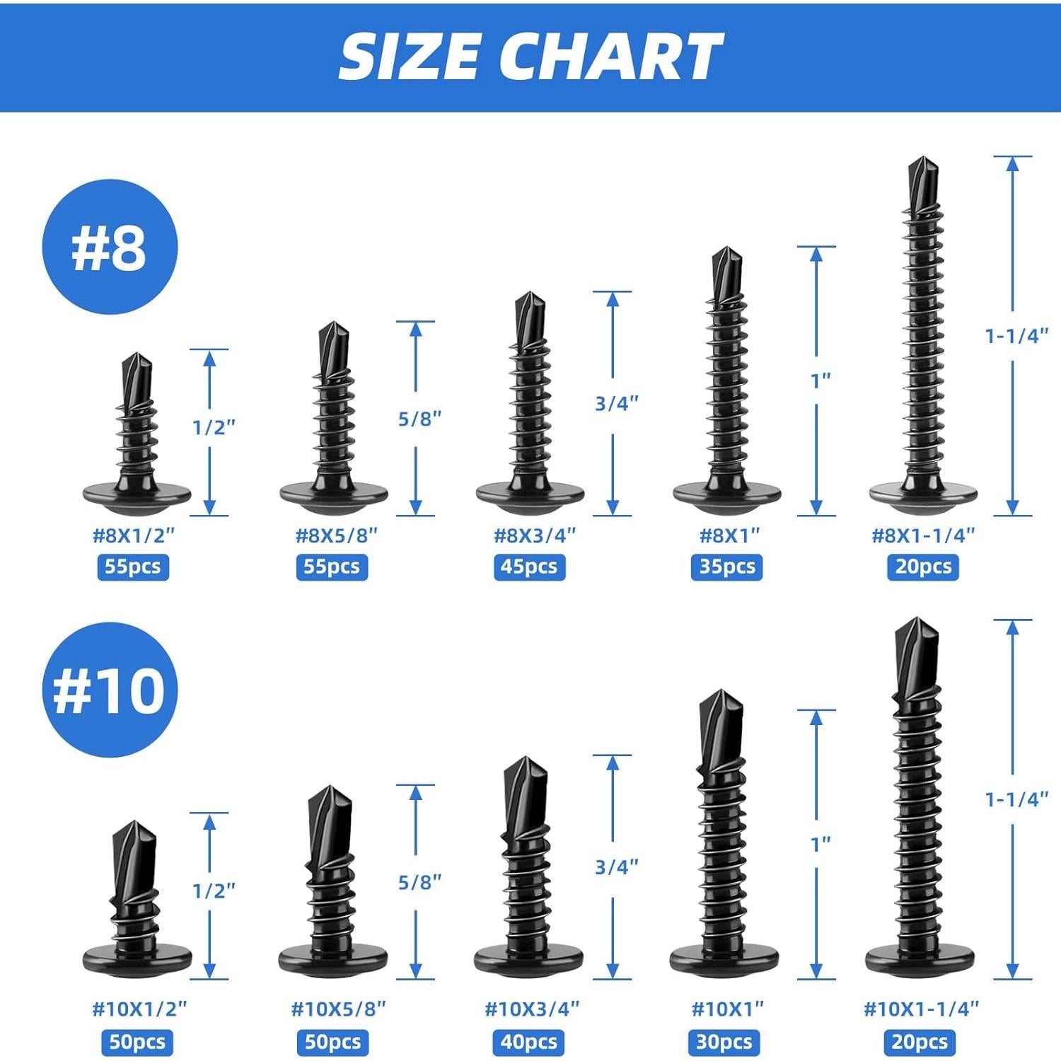 400 Tornillos Autoperforantes Acero Inoxidable 410 #8 #10 1.27-3.18cm