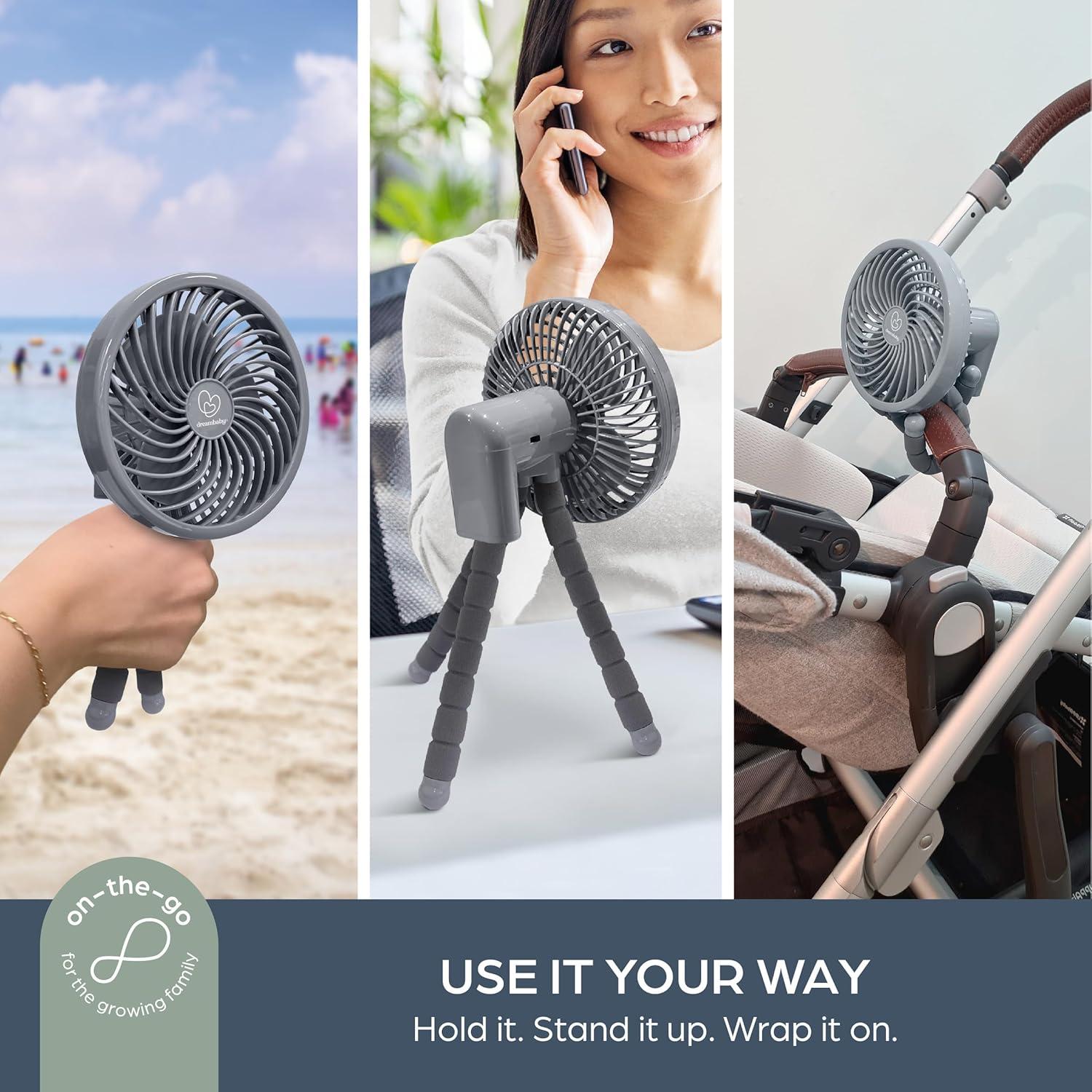 Ventilador portátil Dreambaby Smart Grip Deluxe gris, ajustable