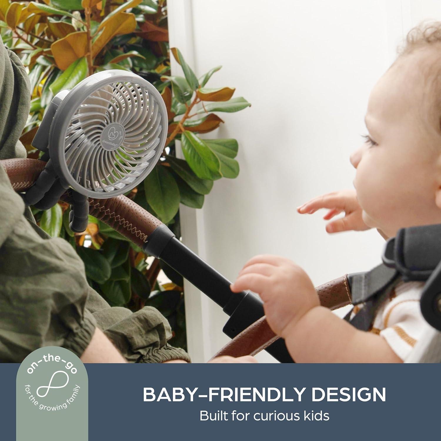 Ventilador portátil Dreambaby Smart Grip Deluxe gris, ajustable