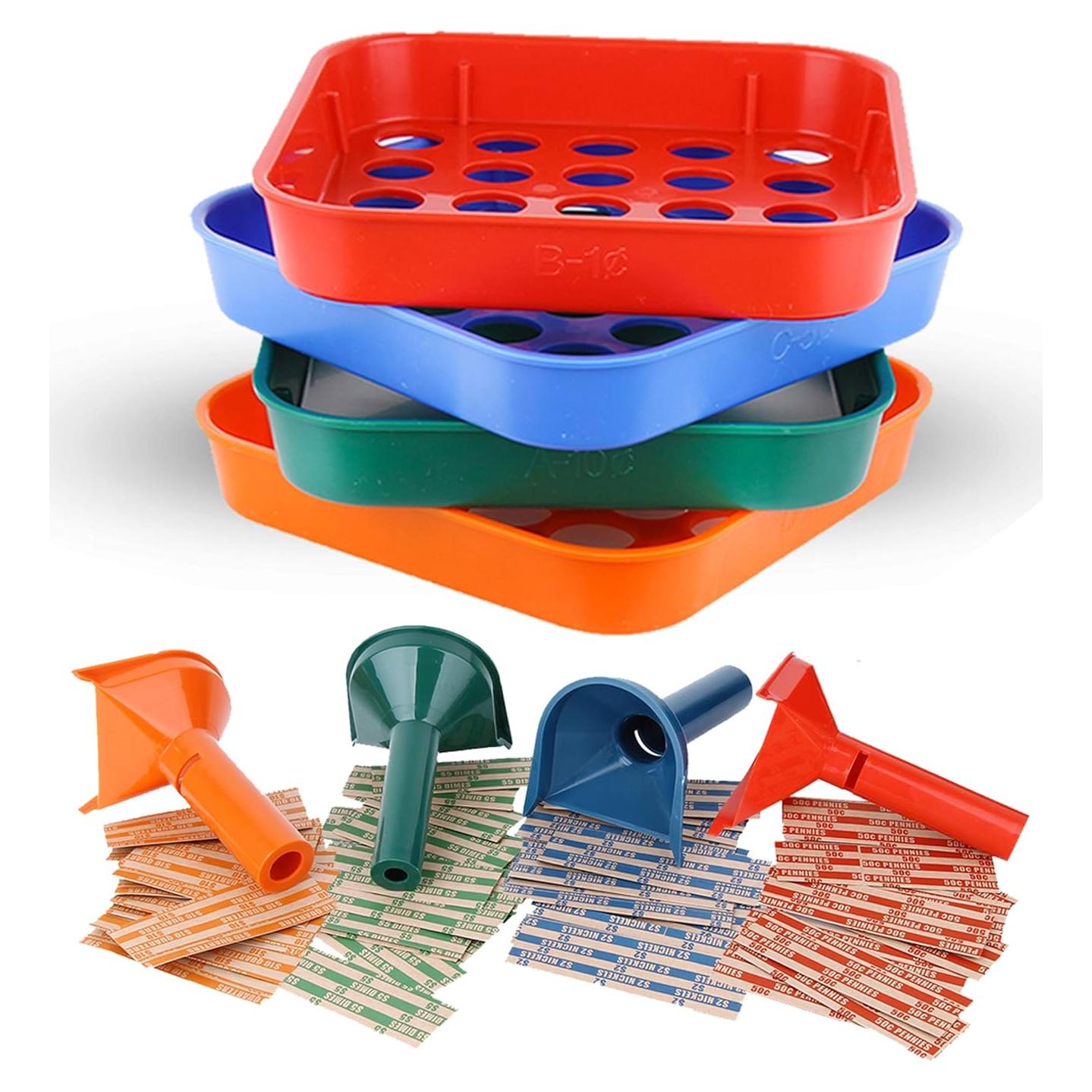 Kit de Clasificación y Conteo de Monedas Budgetizer - 4 Bandejas y 4 Tuberías