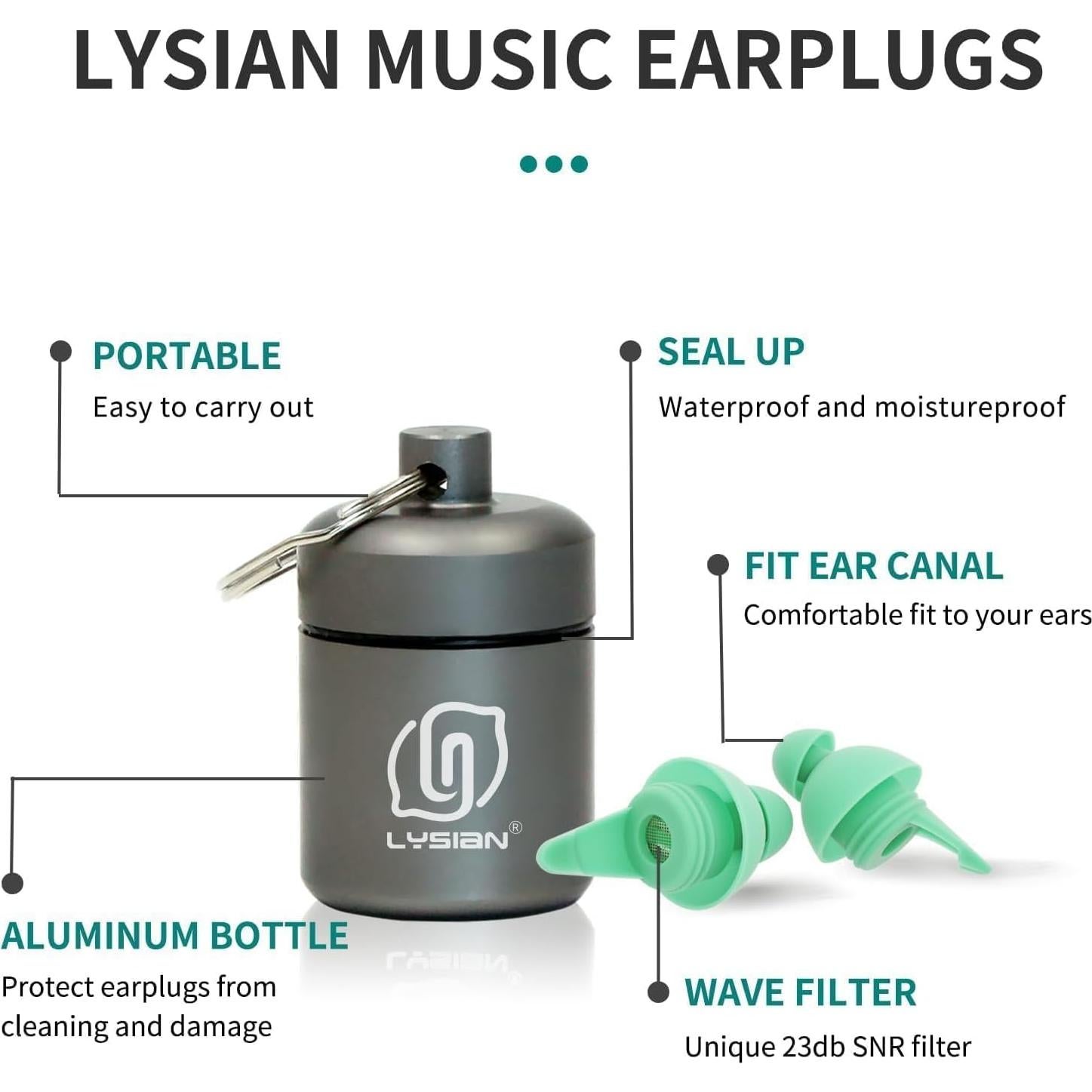 Tapones para oídos LYSIAN alta fidelidad 23dB reutilizables