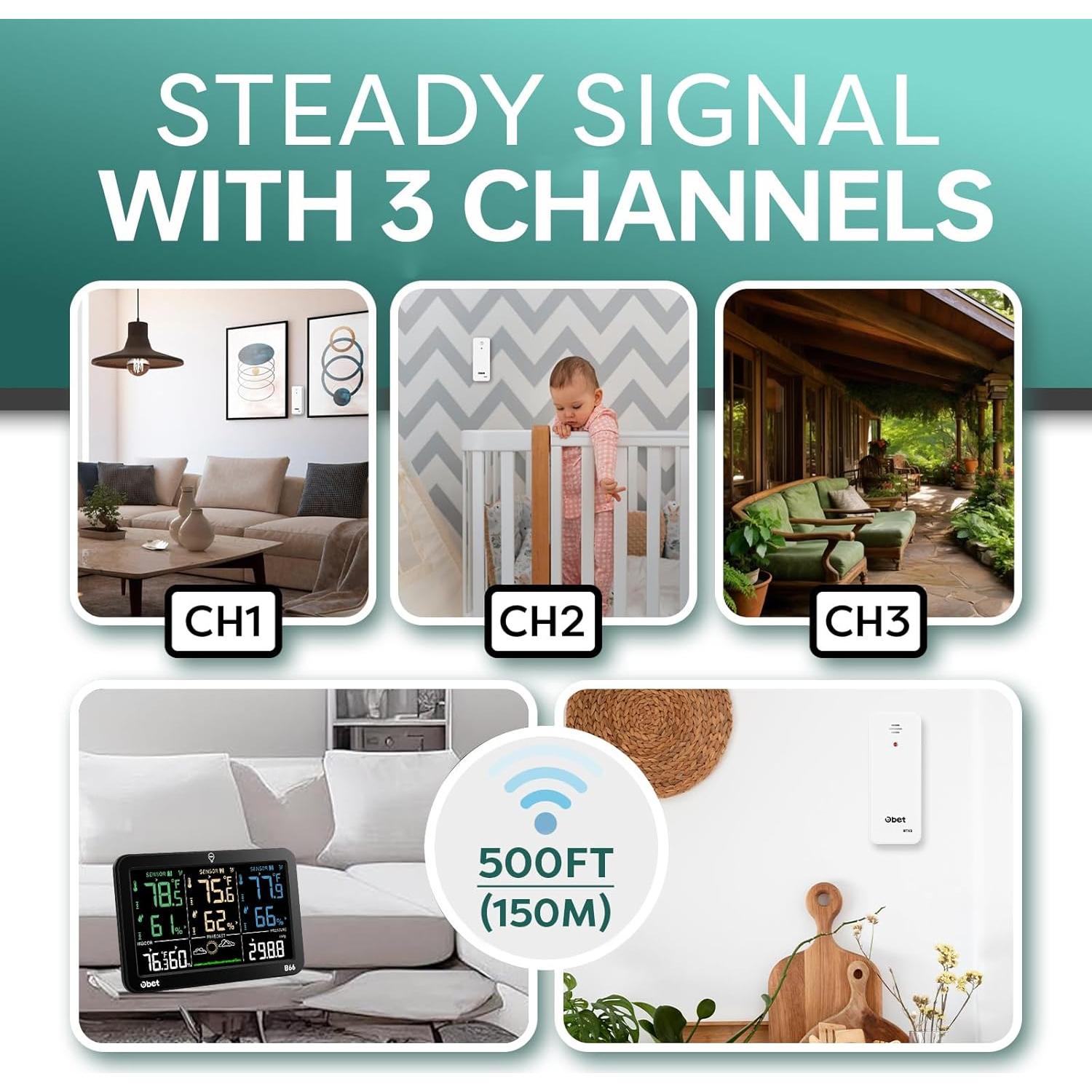 Estación Meteorológica Inalámbrica OBET B66 con 3 Sensores