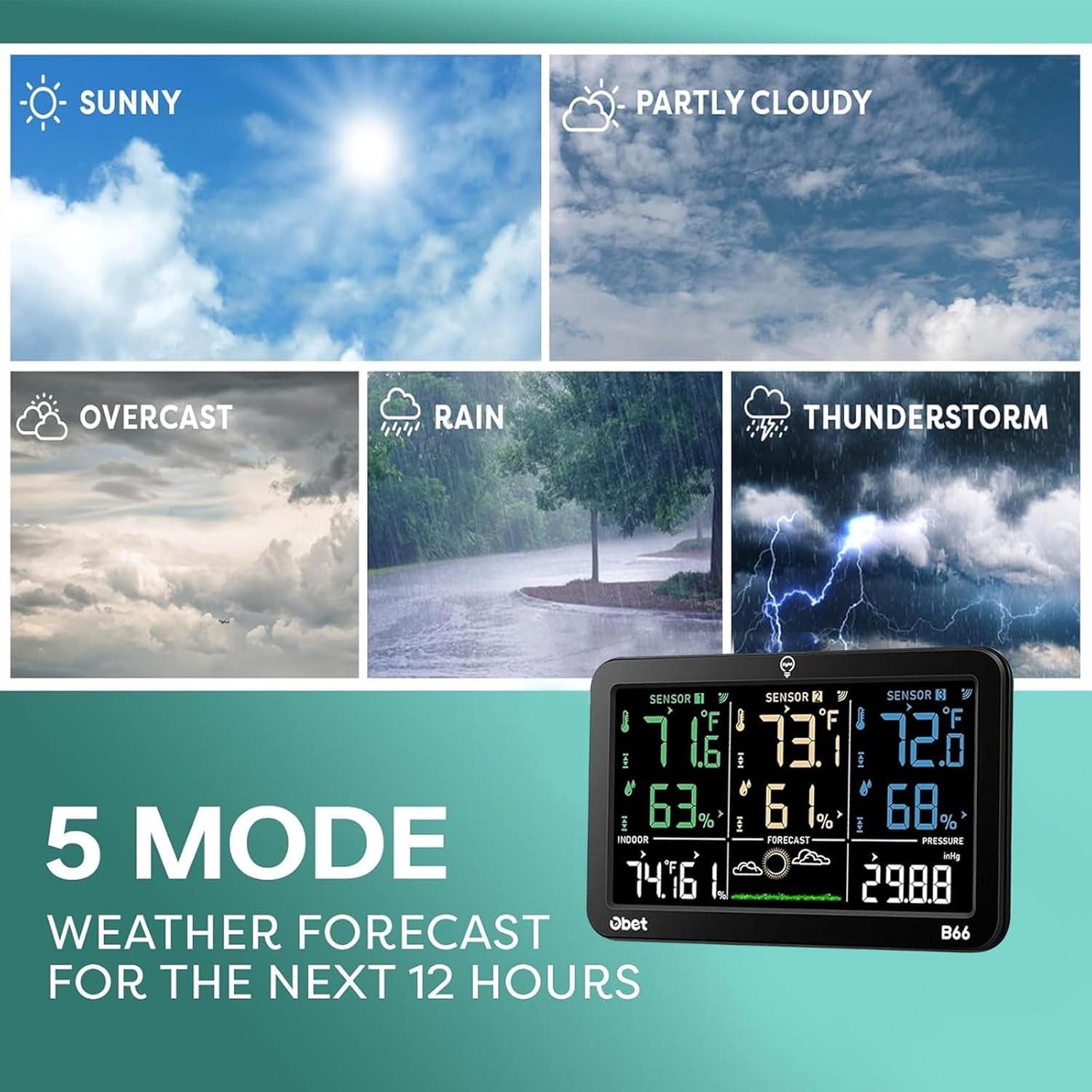 Estación Meteorológica Inalámbrica OBET B66 con 3 Sensores