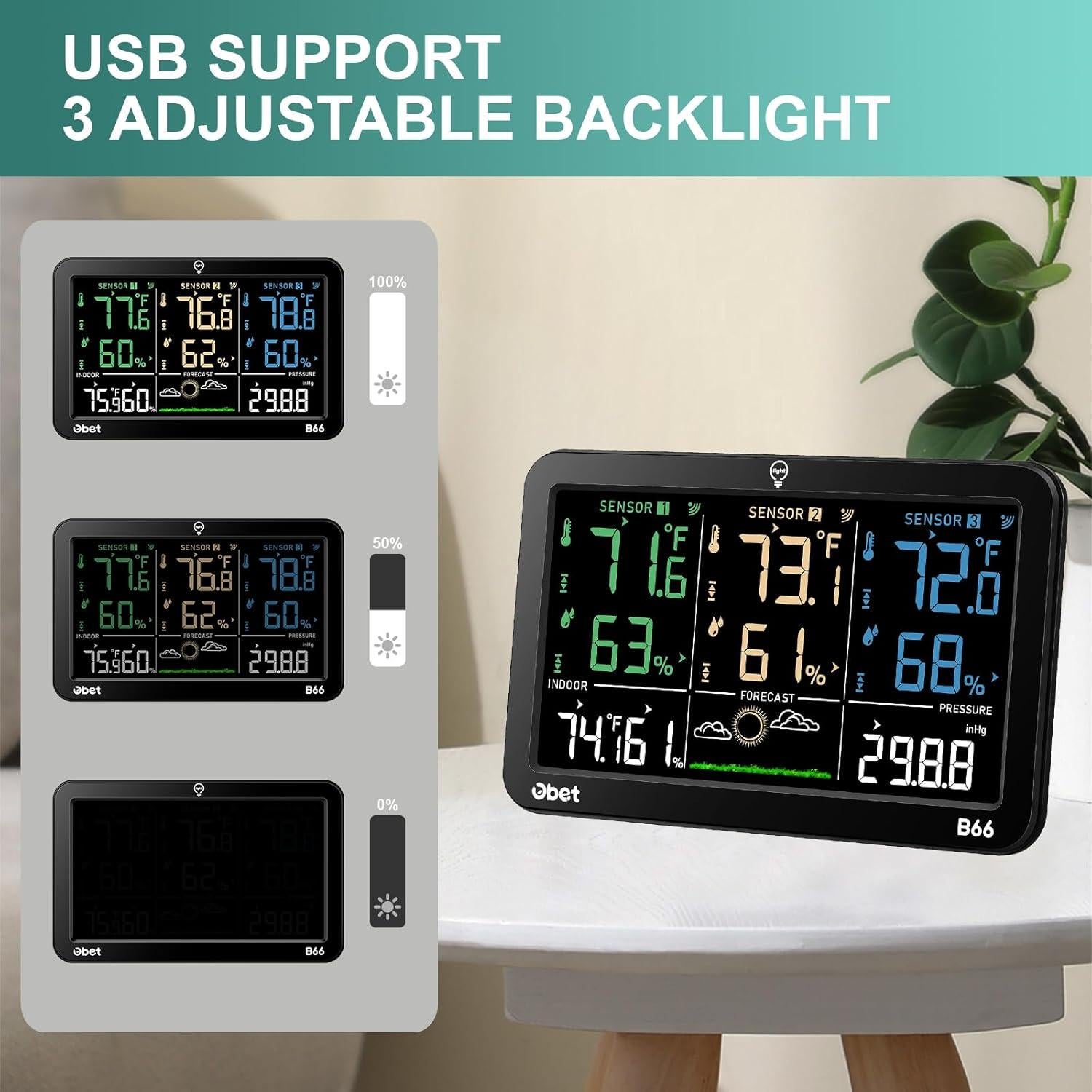 Estación Meteorológica Inalámbrica OBET B66 con 3 Sensores