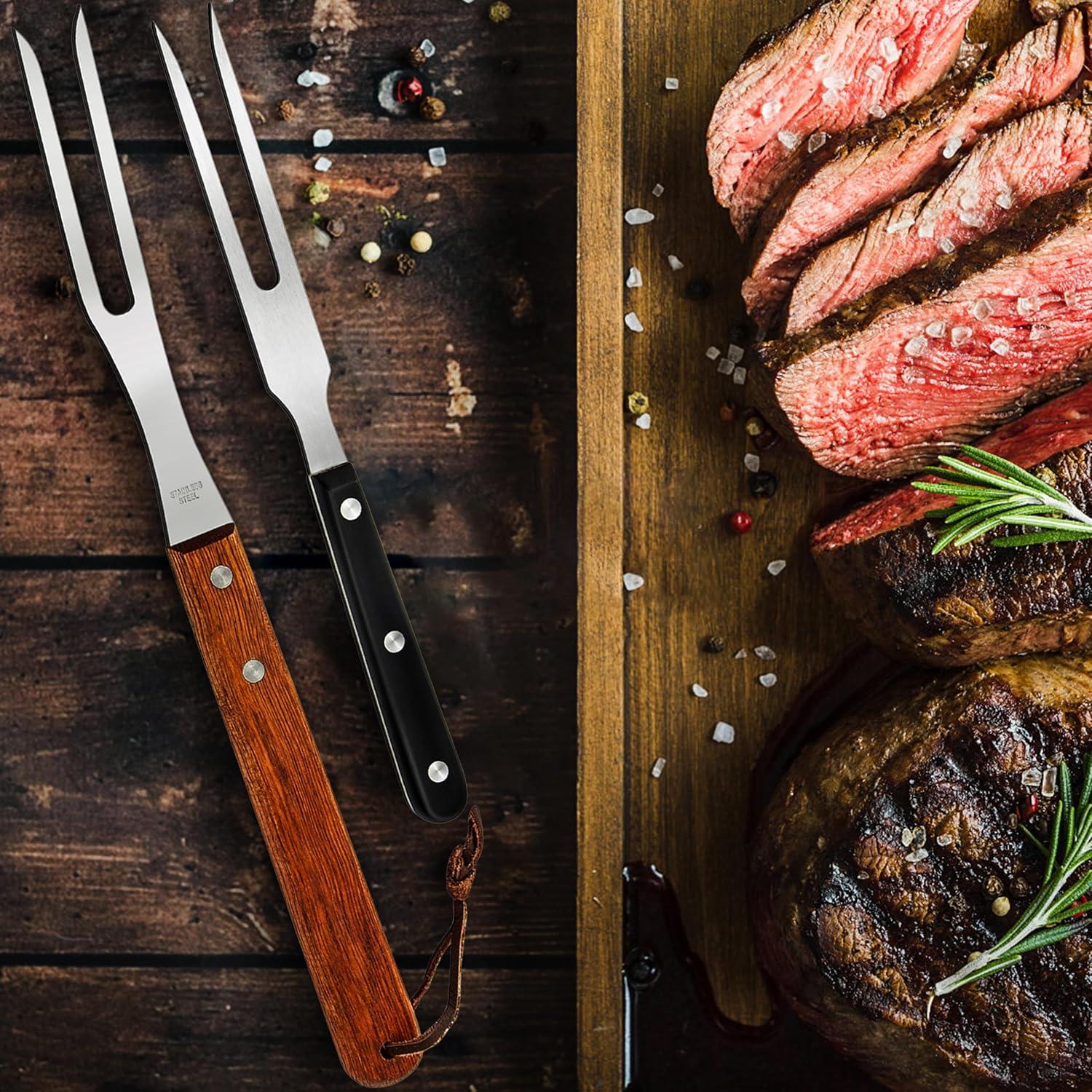 Tenedores de Carne Ponpon 2 Pcs Acero Inoxidable Mango Madera