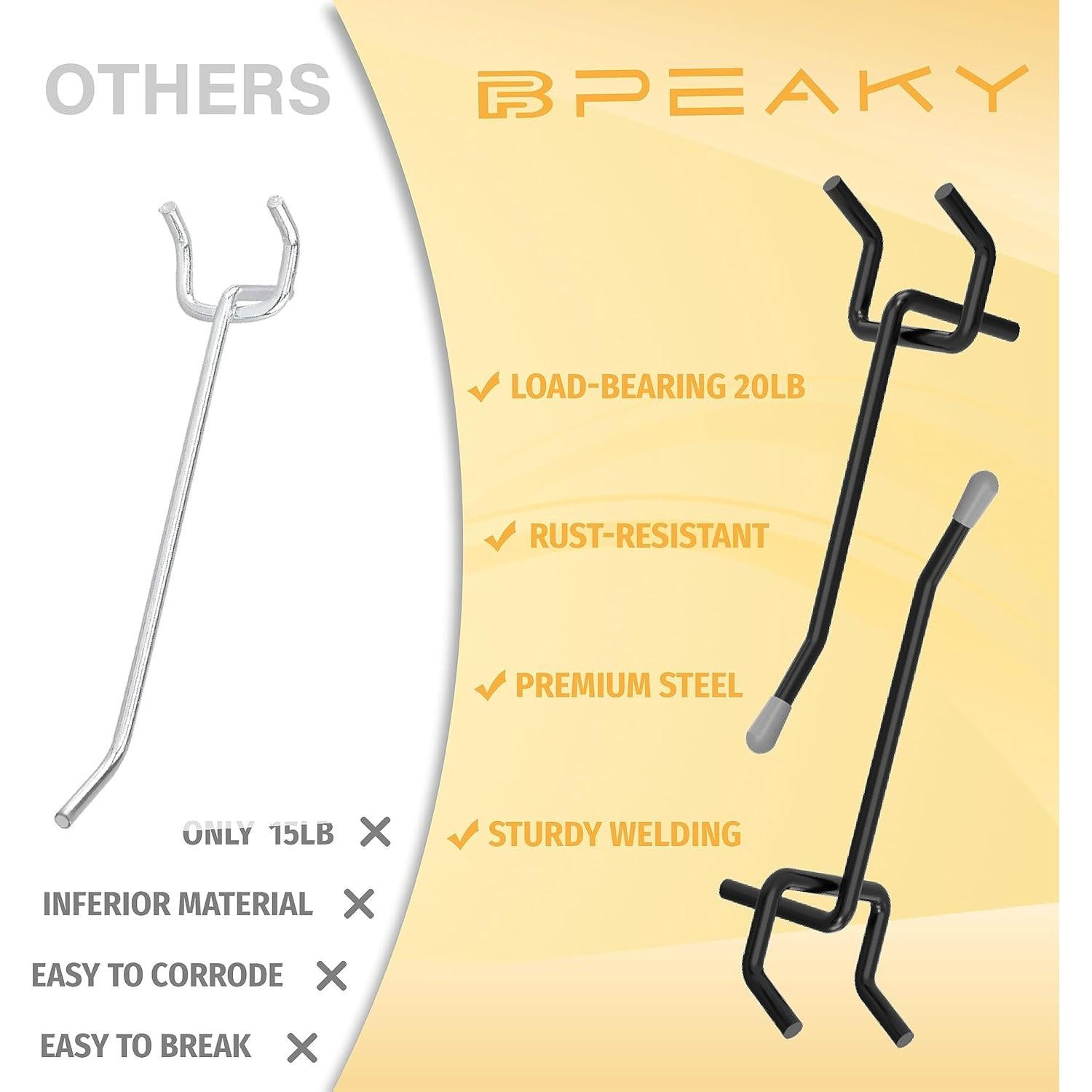 Ganchos para Tablero Perforado BFPeaky 5.08 cm 50PC Negro