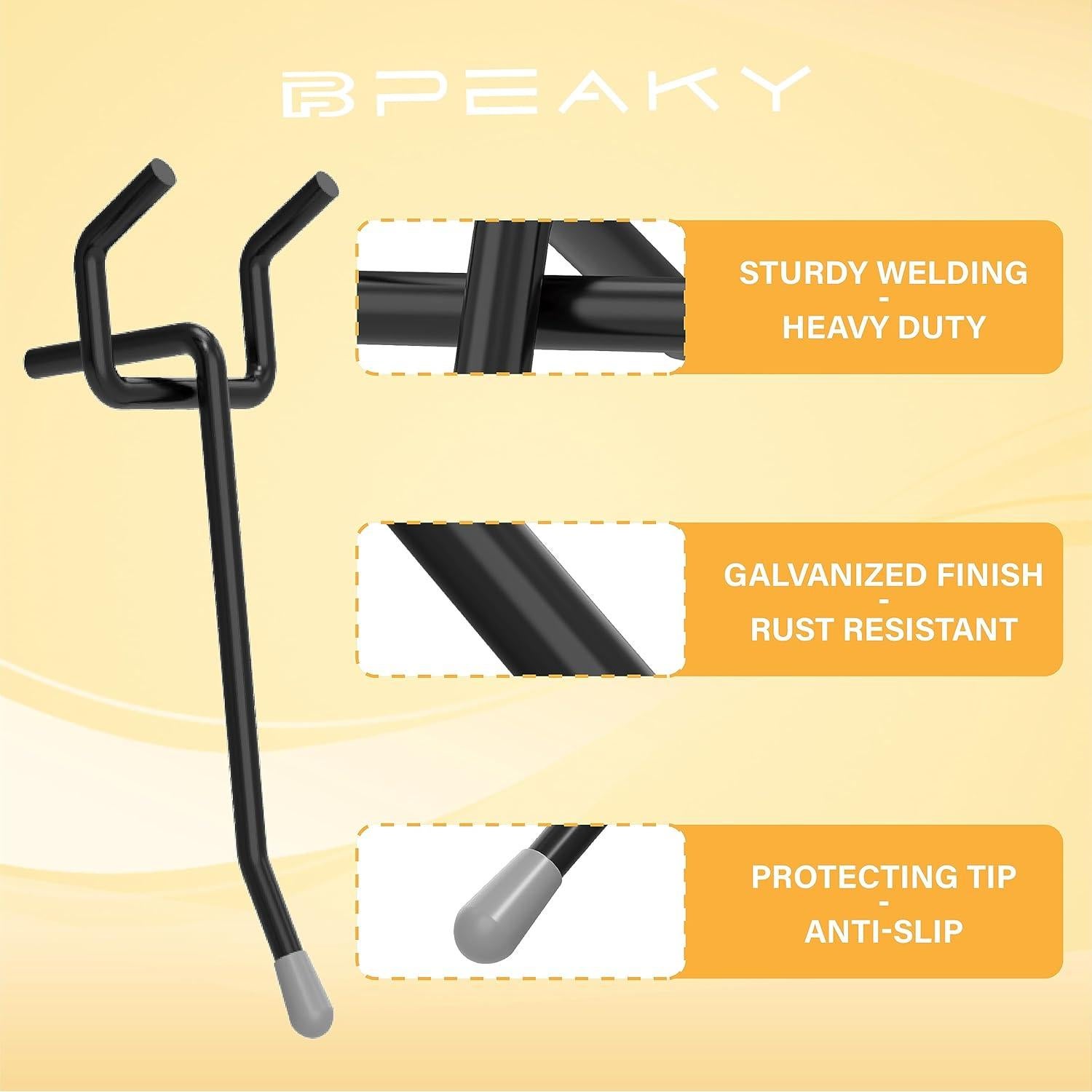 Ganchos para Tablero Perforado BFPeaky 5.08 cm 50PC Negro