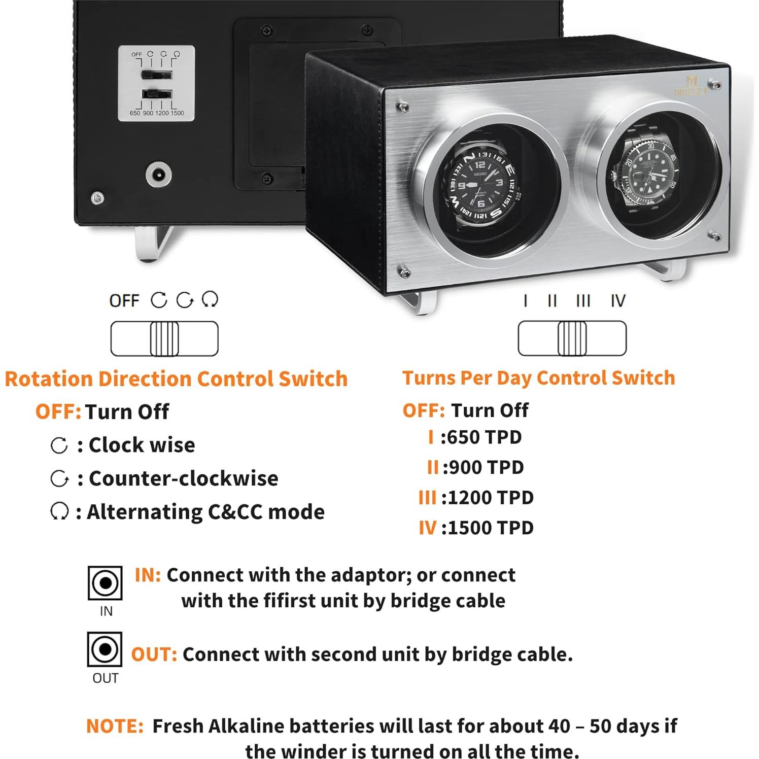 Winder Doble para Relojes Automáticos MOZSLY Negro 22.86x17.78cm