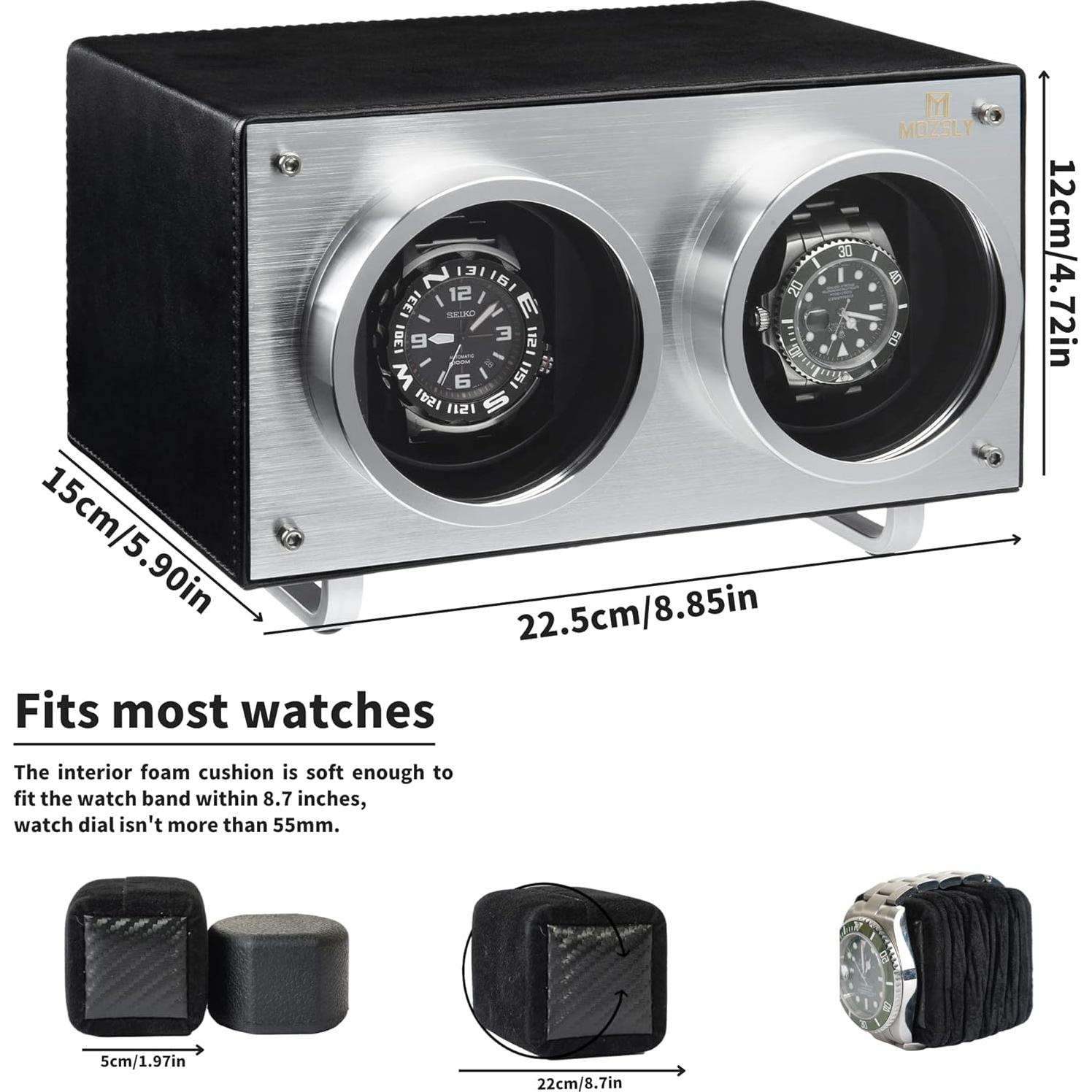 Winder Doble para Relojes Automáticos MOZSLY Negro 22.86x17.78cm