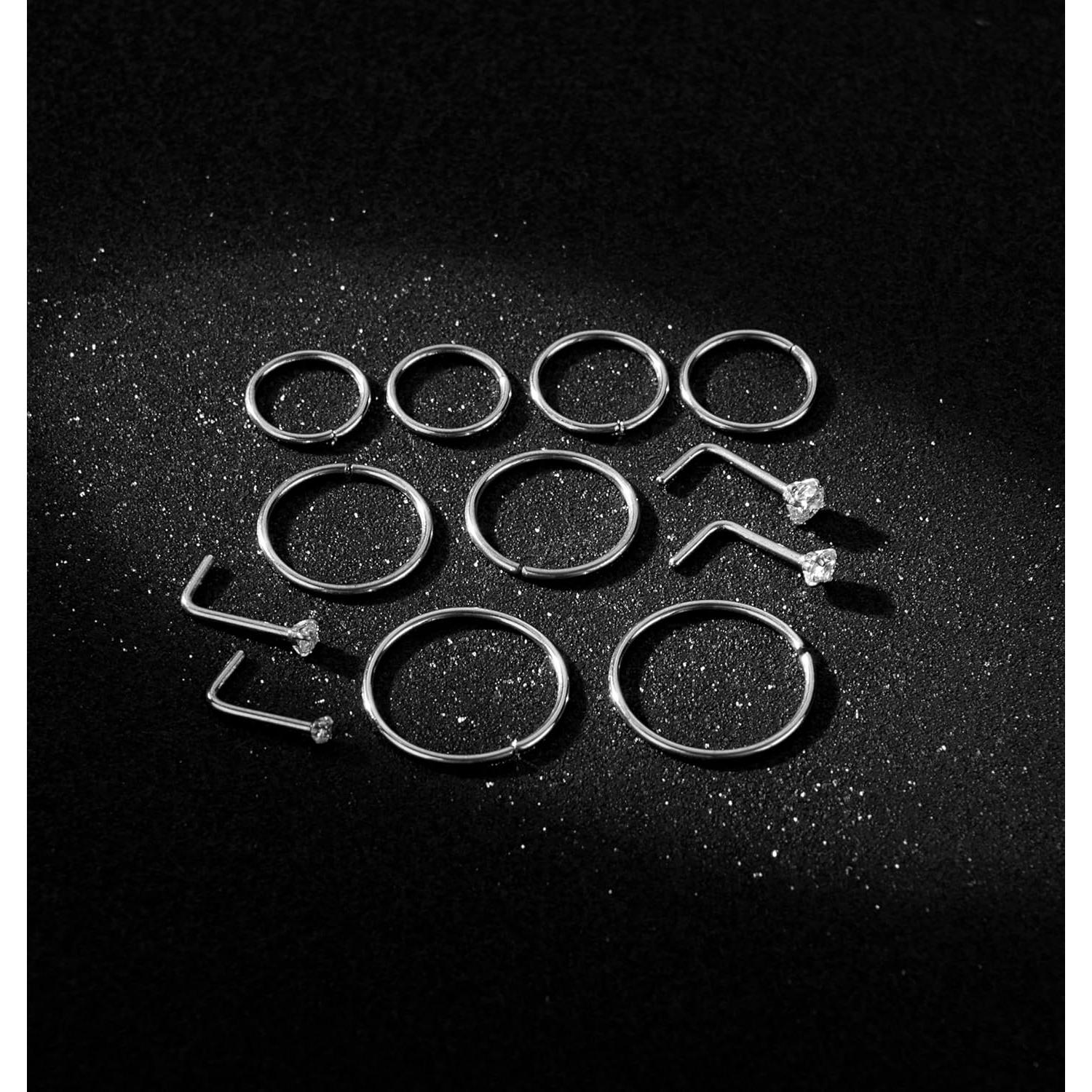 Anillos de Nariz 12 Pcs Masedy Acero Inoxidable 316L 6-12 mm